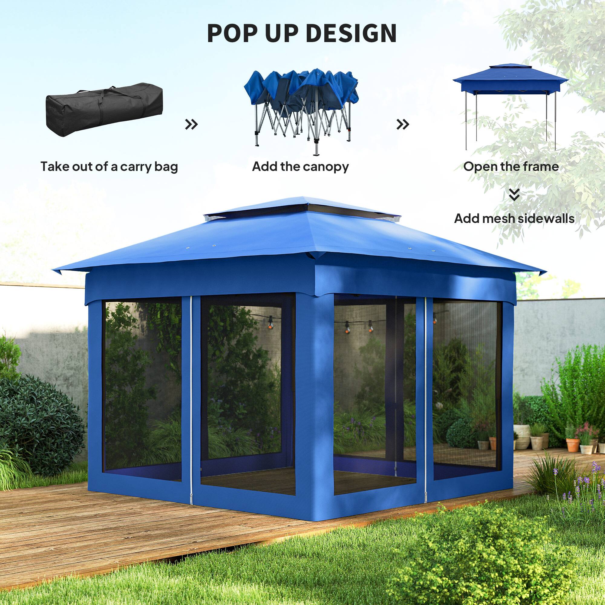 POP UP DESIGN

- Take out of a carry bag
- Add the canopy
- Open the frame
- Add mesh sidewalls