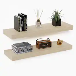 BOMEDA - 2 Pack Floating Shelves for Wall, Wooden Wall Mounted Shelf for Bathroom or Room, Over Toilet Organizer, 24x7x1.5 in - Oak