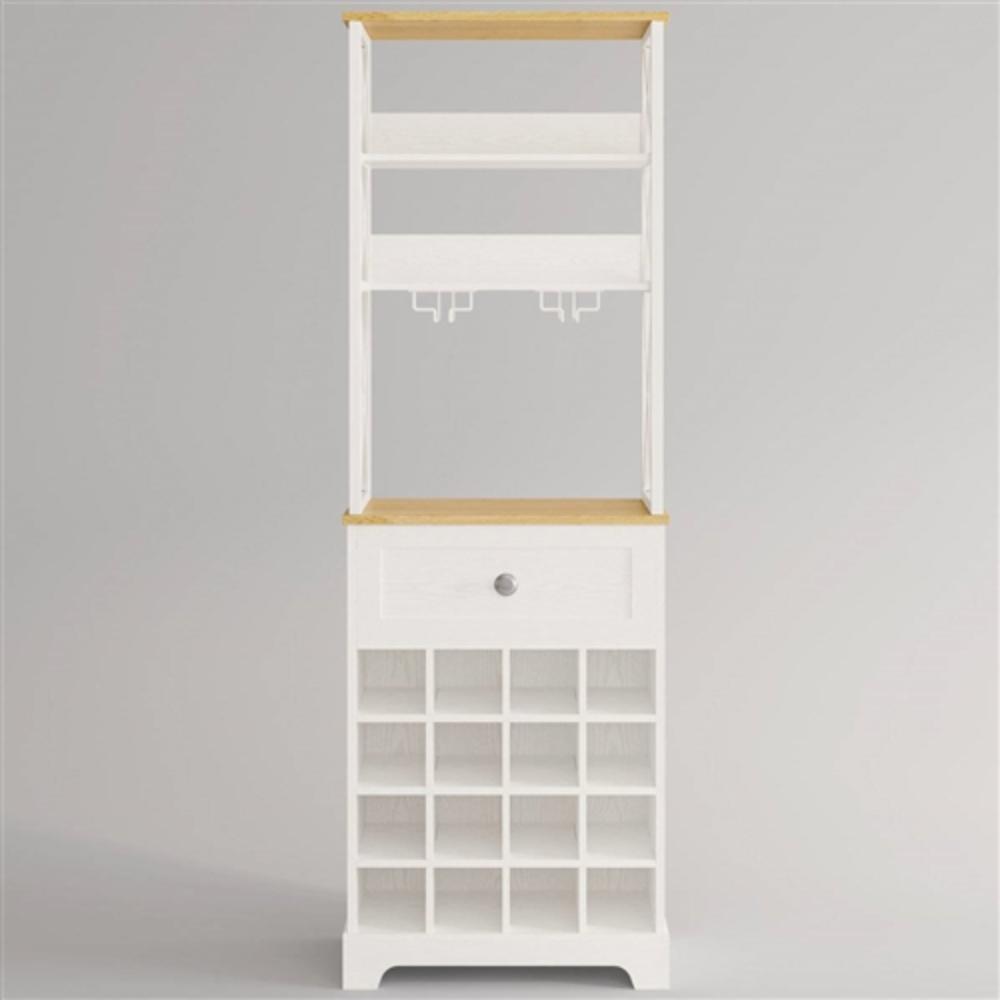 Back. Hivvago - White/Natural Wine Bottle & Glass Rack Cabinet Bar Storage - White, Natural.
