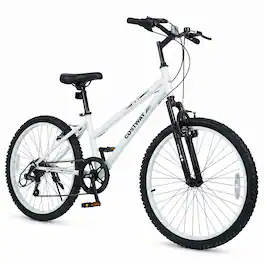 Costway - 24 Inch Kids Mountain Bike with Adjustable Seat, Front Suspension Fork, Handbrakes - White