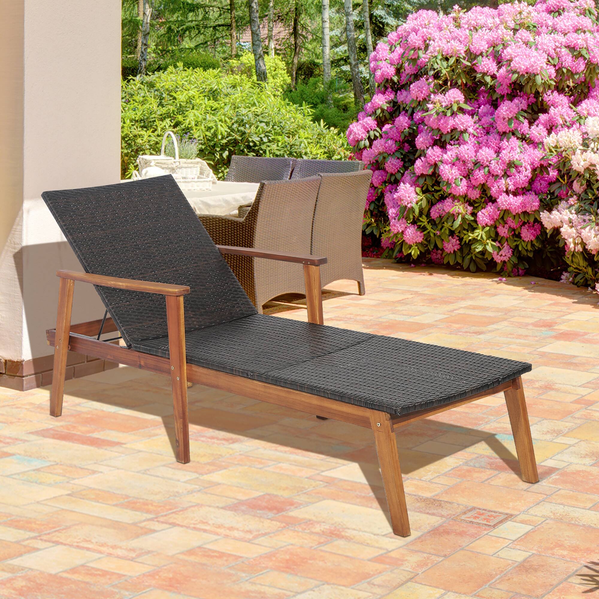 Alt View 3. Gymax - Gymax 2PCS Adjustable Patio Rattan Lounge Chair  Recliner Outdoor Chaise Acacia Wood Frame - Mix Brown.