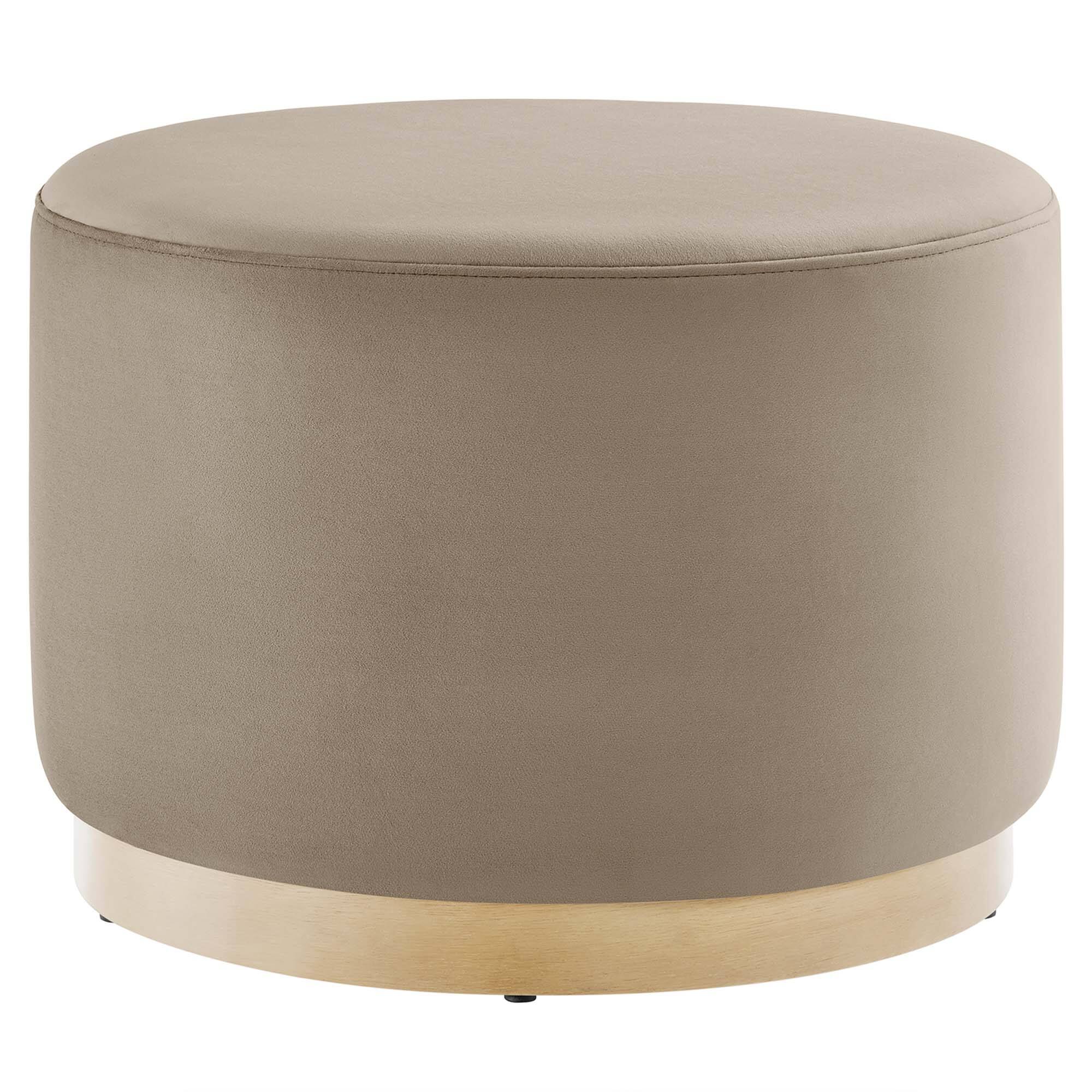 Angle. Modway - Tilden Large 23" Round Performance Velvet Upholstered Ottoman by Modway - Taupe Natural.