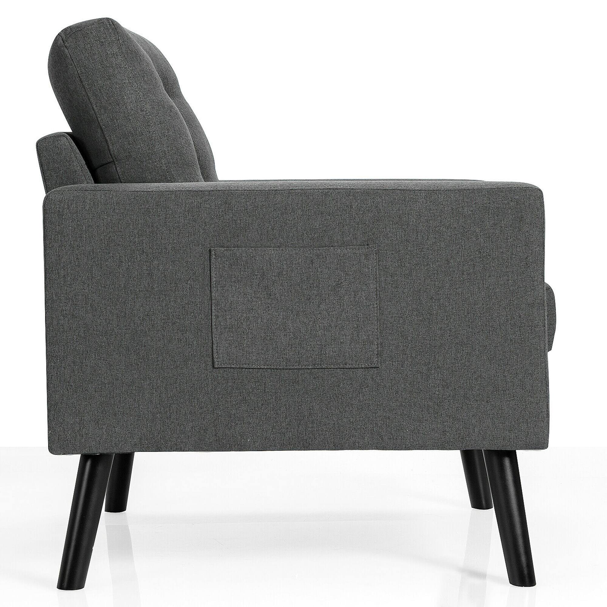 Alt View 7. Gymax - Gymax Set of 2 Upholstered Accent Chair Single Sofa Armchair w/ Wooden Legs Grey - Grey.