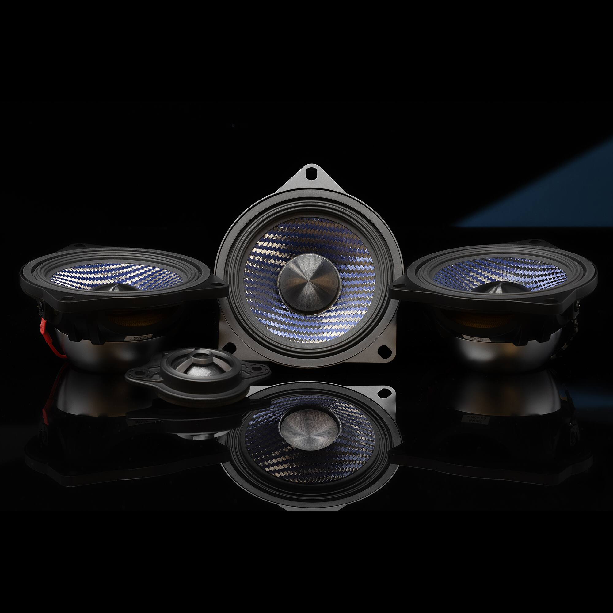 Alt View 1. Alpine - Alpine EV-40M-T - 4" Front Dash Speaker Upgrade Kit Compatible with Select 17-24 Model 3 & 20-24 Model Y - Black/Gray.