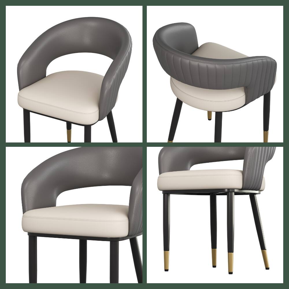 Alt View 3. POVISON - Modern Upholstered Dining Chairs Set of 2, Barrel Chairs with Open Back, Faux Leather Dining Chairs, Gray & Beige - Beige & Gray.