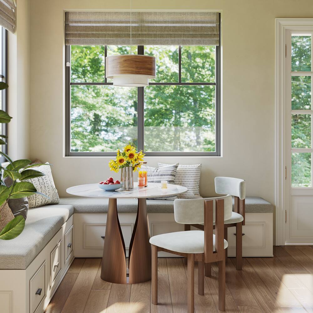 Left. POVISON - 32" Modern Bistro Table for Breakfast Nook & Compact Spaces, Glossy White Sintered Stone Top with Bronze Metal Base - White.