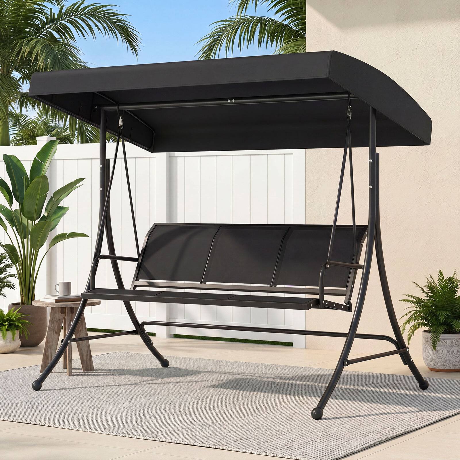 Alt View 3. Costway - Costway 3-Seat Patio Swing Chair, Outdoor Swing with Adjustable Canopy, Heavy-Duty Stand - Black.