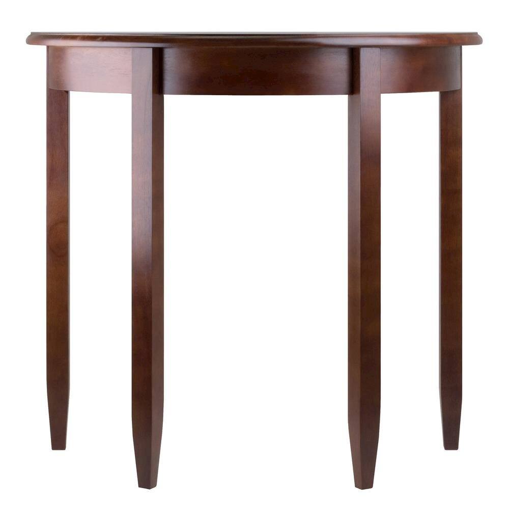 Back. FurniFact - Solid Wood Half Moon Table in Antique Walnut Finish - Walnut.