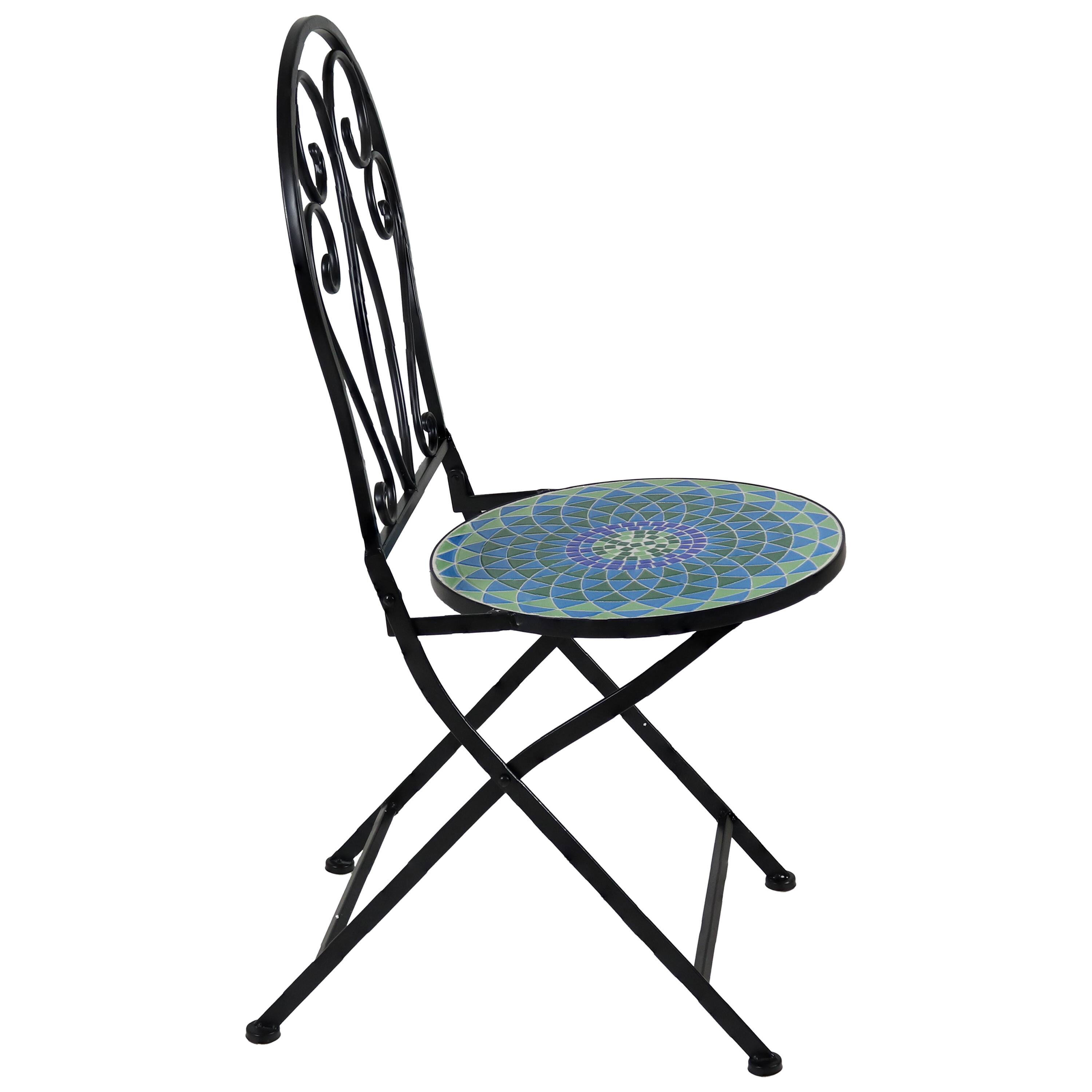 Alt View 5. Sunnydaze - Mosaic Tile Bistro Chair with Iron Frame - 2-Pack - Blue Mosaic.