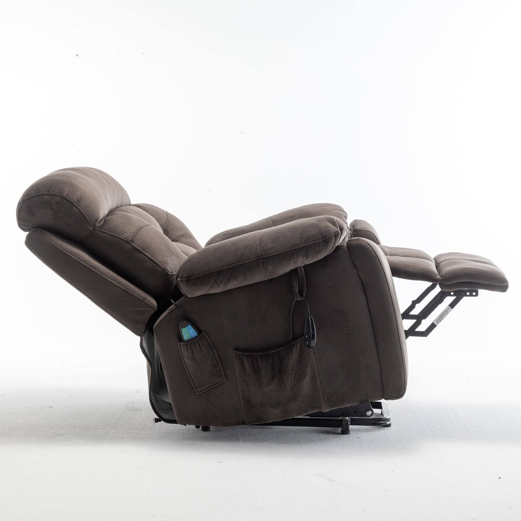 Alt View 4. Boyel Living - Oversize 26in Wide Power Lift Recliner Elderly 8 Massage Points Lumbar Heating German OKIN Motor Hidden Cup Holder - Antique brown.