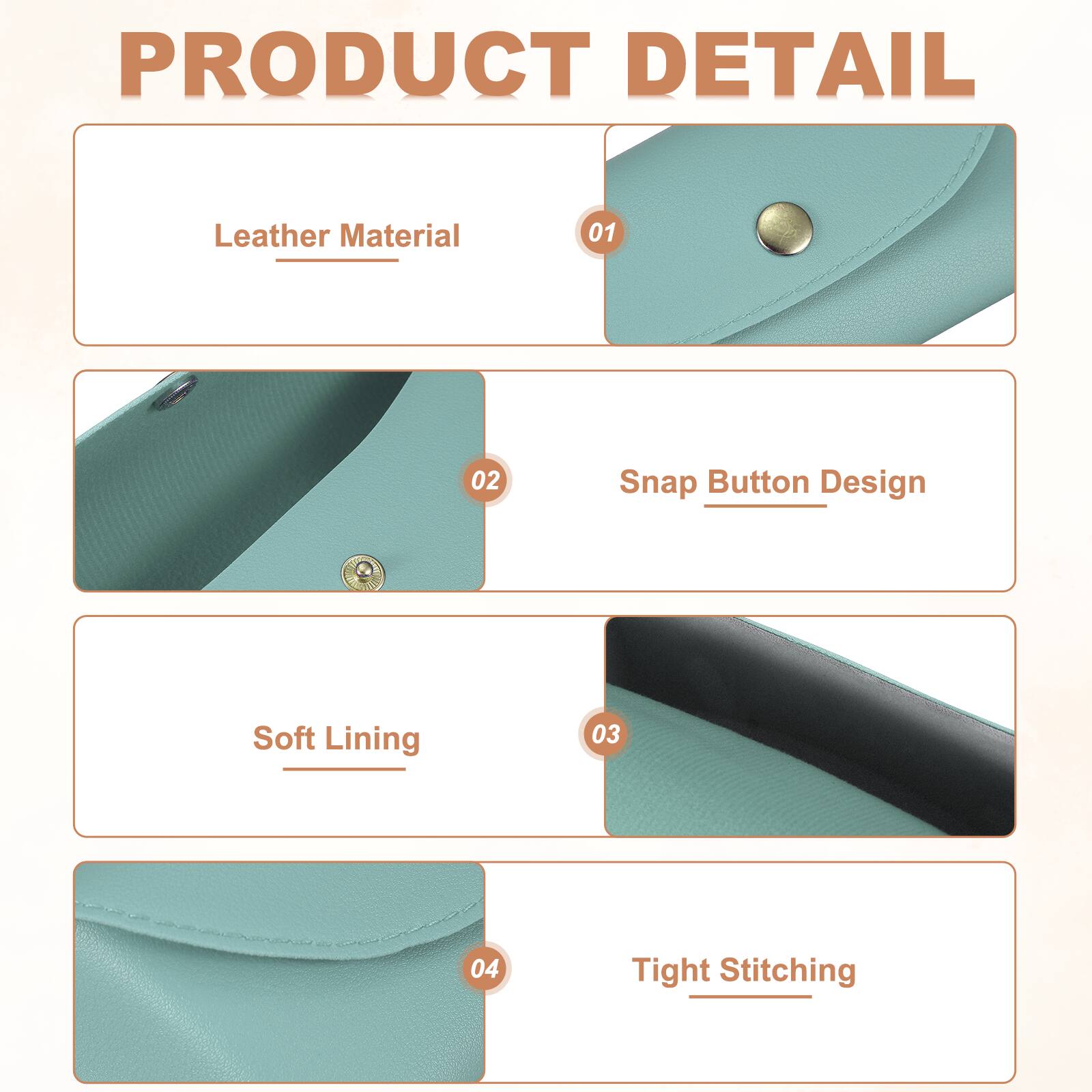 PRODUCT DETAIL

1. Leather Material
2. Snap Button Design
3. Soft Lining
4. Tight Stitching