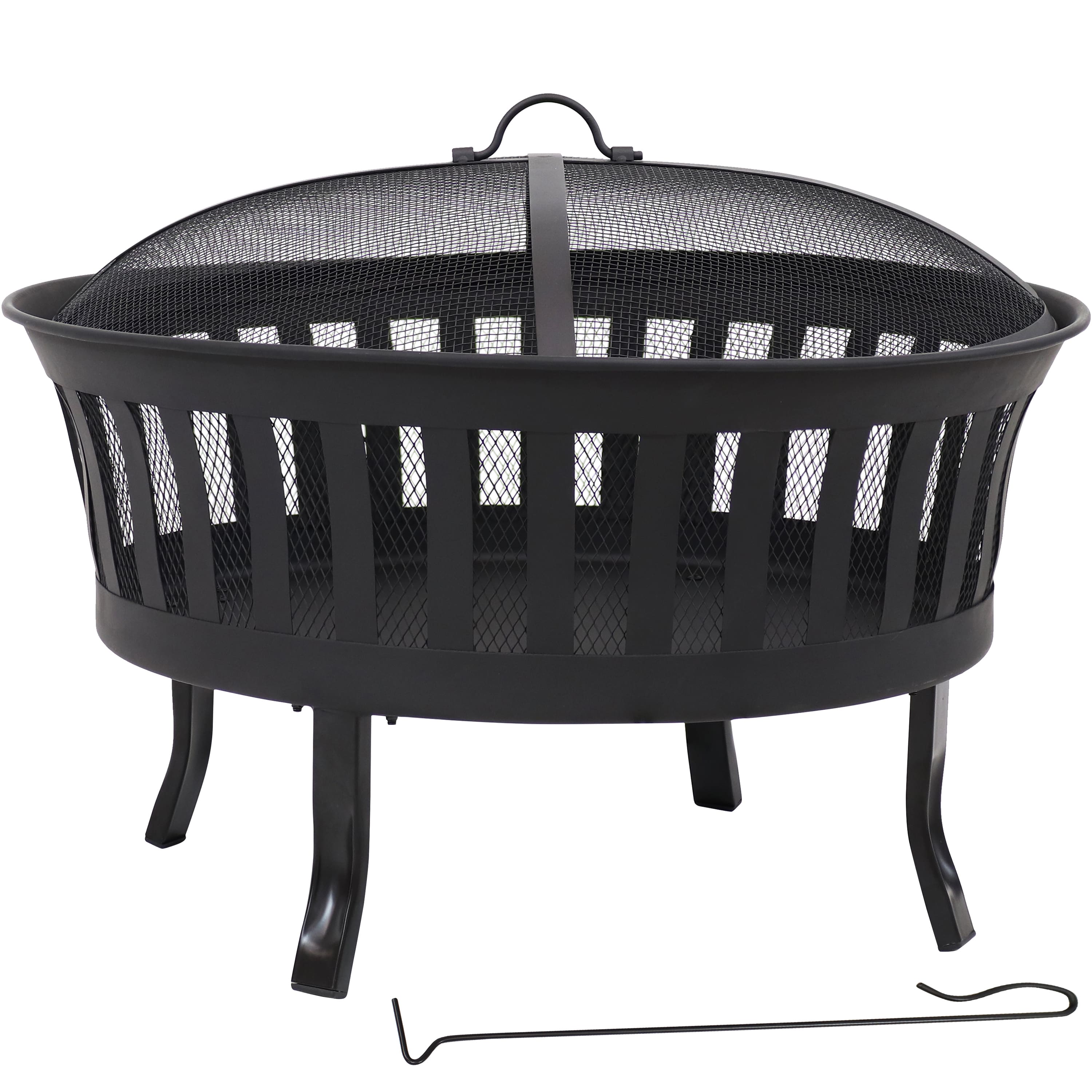 Sunnydaze - 25 in Steel Wood-Burning Fire Pit with Mesh Stripe Cutouts - Black
