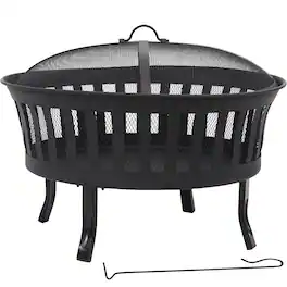 Sunnydaze - 25 in Steel Wood-Burning Fire Pit with Mesh Stripe Cutouts - Black