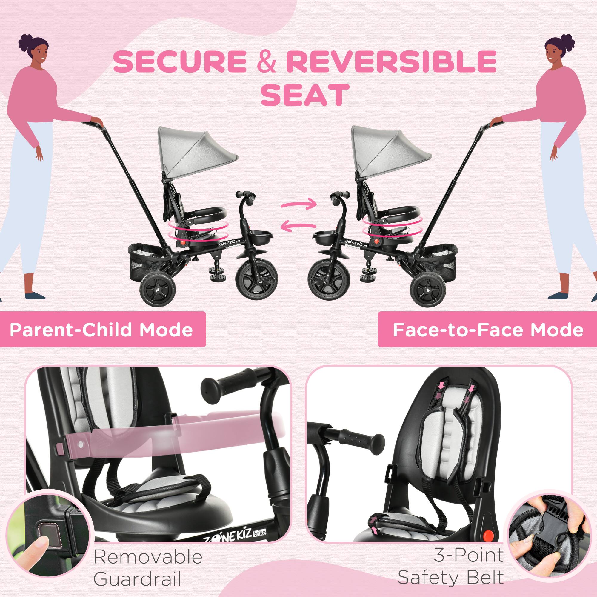 SECURE & REVERSIBLE SEAT

Parent-Child Mode

Face-to-Face Mode

Removable Guardrail

3-Point Safety Belt