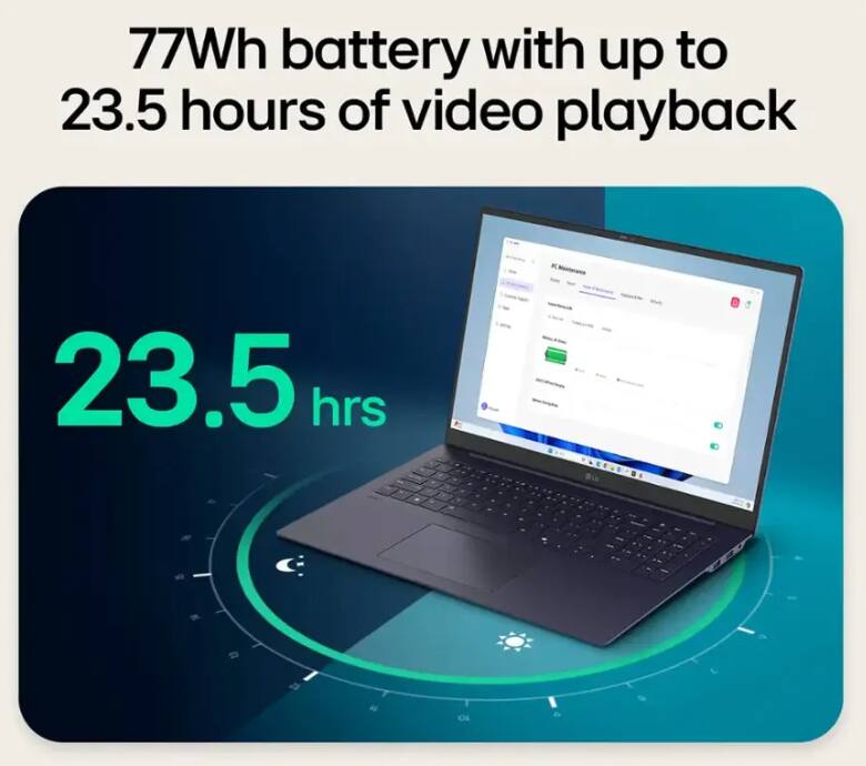 77Wh battery with up to 23.5 hours of video playback

23.5 hrs