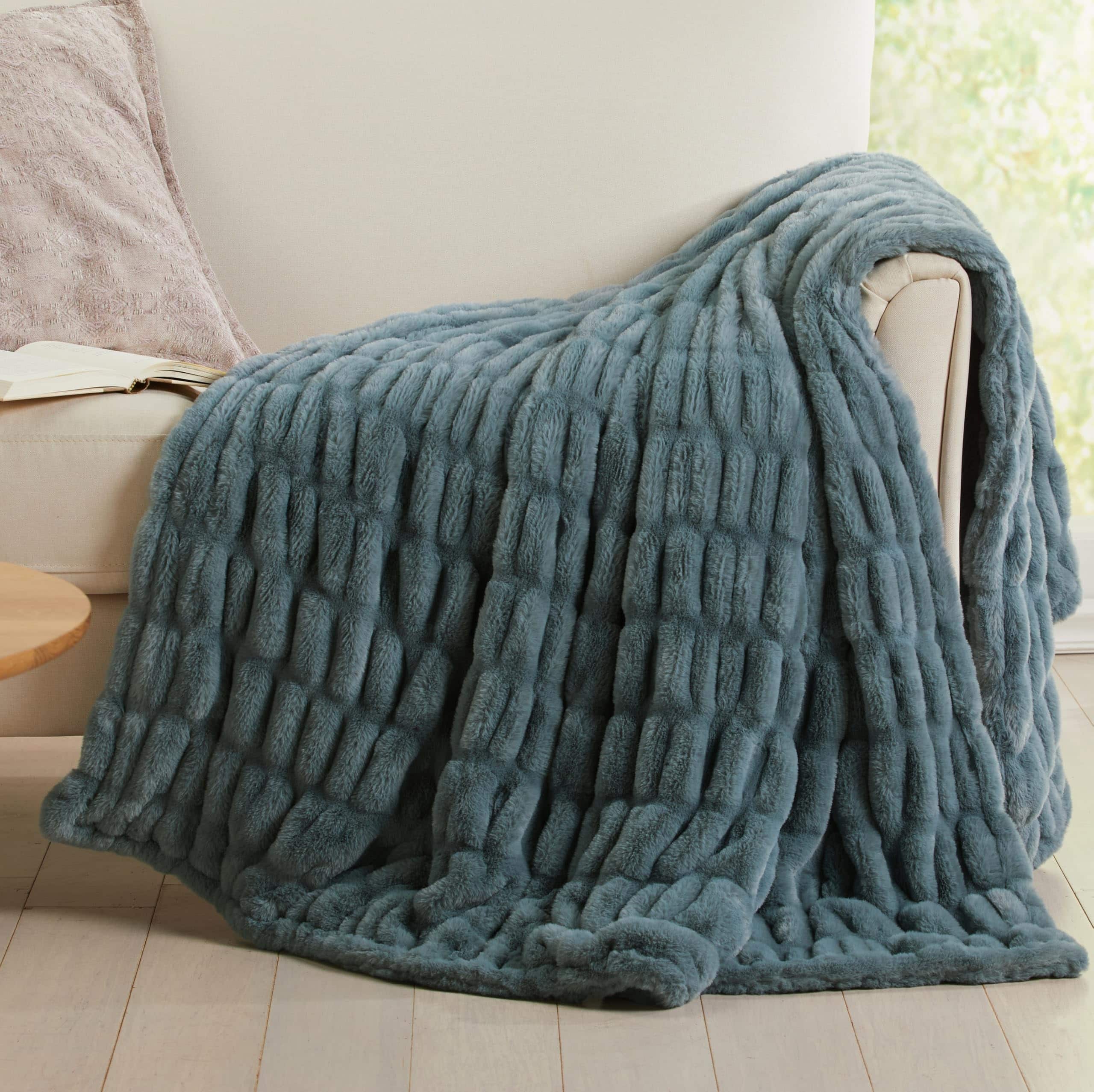 Alchemy Casas - Plush Throw Blanket For Couch Thick Faux Warm Year Round Lily Collection PERFECT COUCH BLANKET Made from - Deep Ocean 50" x 60" Throw Blanket