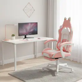 Forest'nSky - Gaming Chair with Footrest, Racing Style Gamer Chair with Headrest and Lumbar Support, Computer Desk Chair - Pink