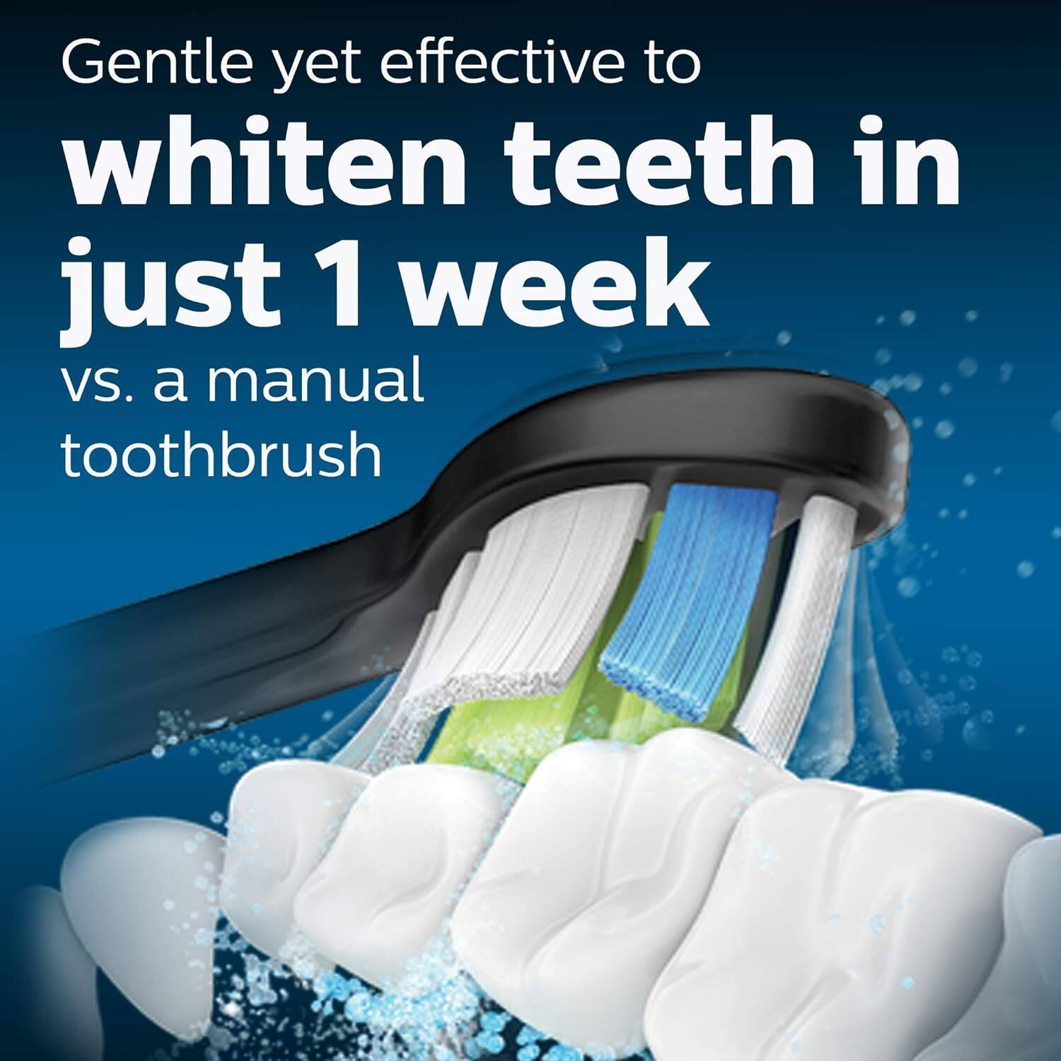 Gentle yet effective to whiten teeth in just 1 week vs. a manual toothbrush
