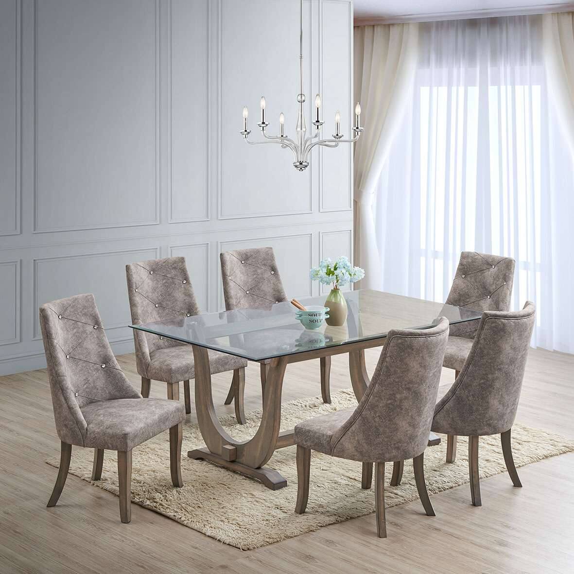 Back. Kings Brand Furniture - Kings Brand Furniture Set Of 2 Faux Leather Tufted Parson Dining Chairs - Grey / Brown.