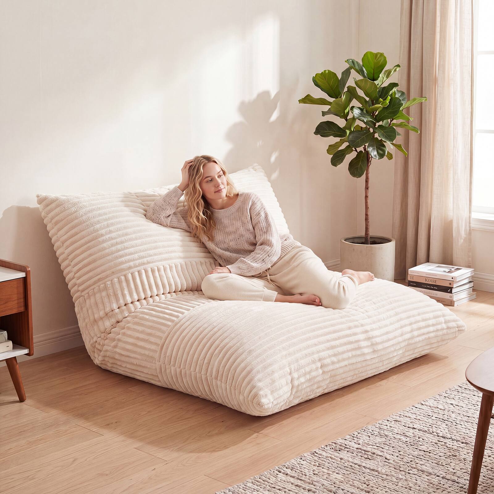 Alt View 3. Costway - Costway 3-in-1 Bean Bag Chair with Soft Crushed Sponge Comfy Corduroy Fabric Zippered Cover - Beige.