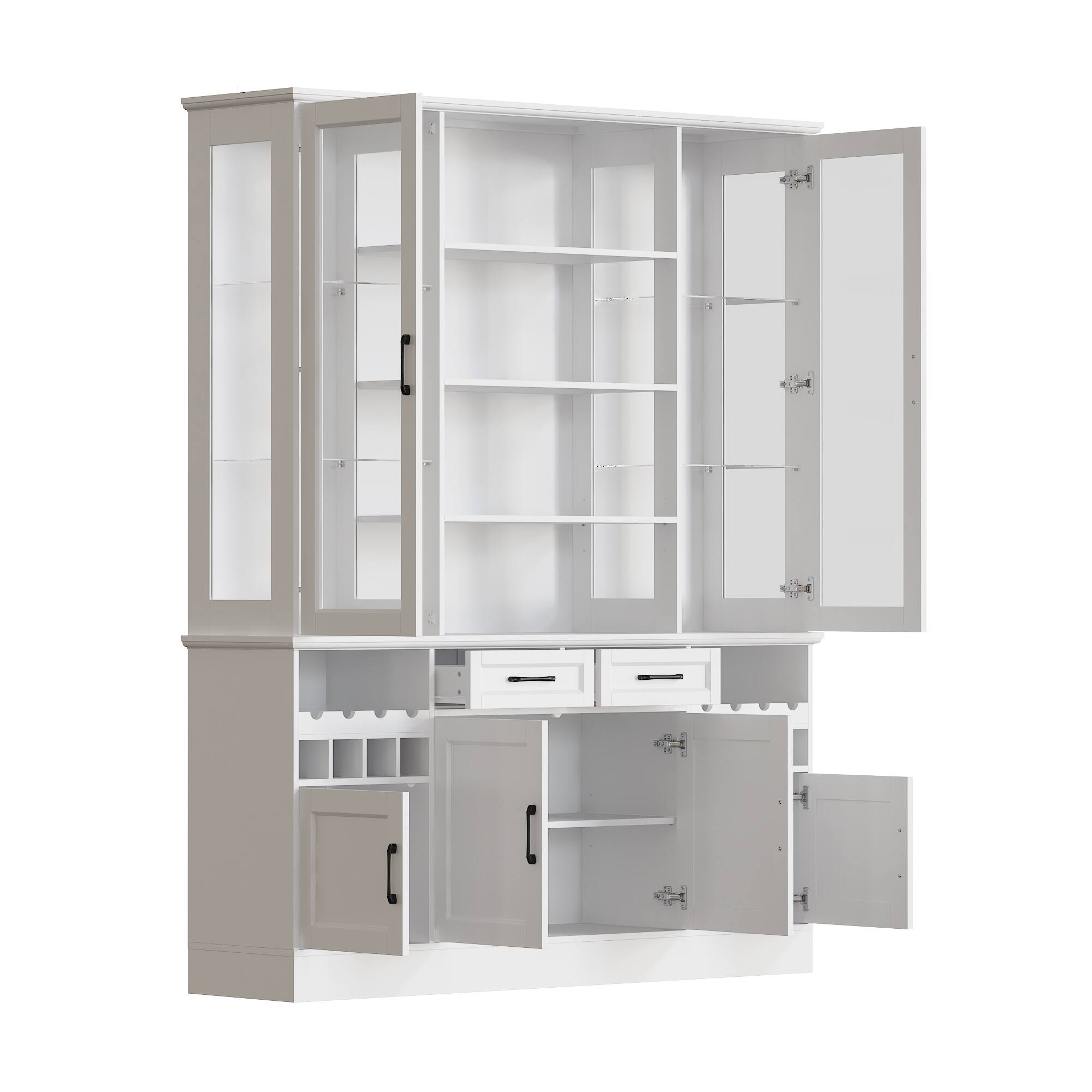 Left. Famapy - Famapy Multi - functional Kitchen Storage Cabinet - Adjustable Shelves, Glass Doors & Wine Rack - White.