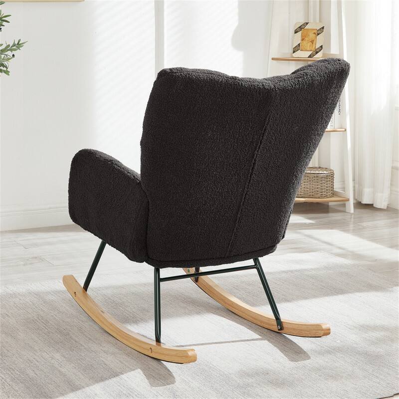 Alt View 1. HTUTWOO - Glider Chair for Living Room - Tufted Upholstered Teddy Fabric Rocking Chair, Metal Frame Accent Chair - Dark Gray.