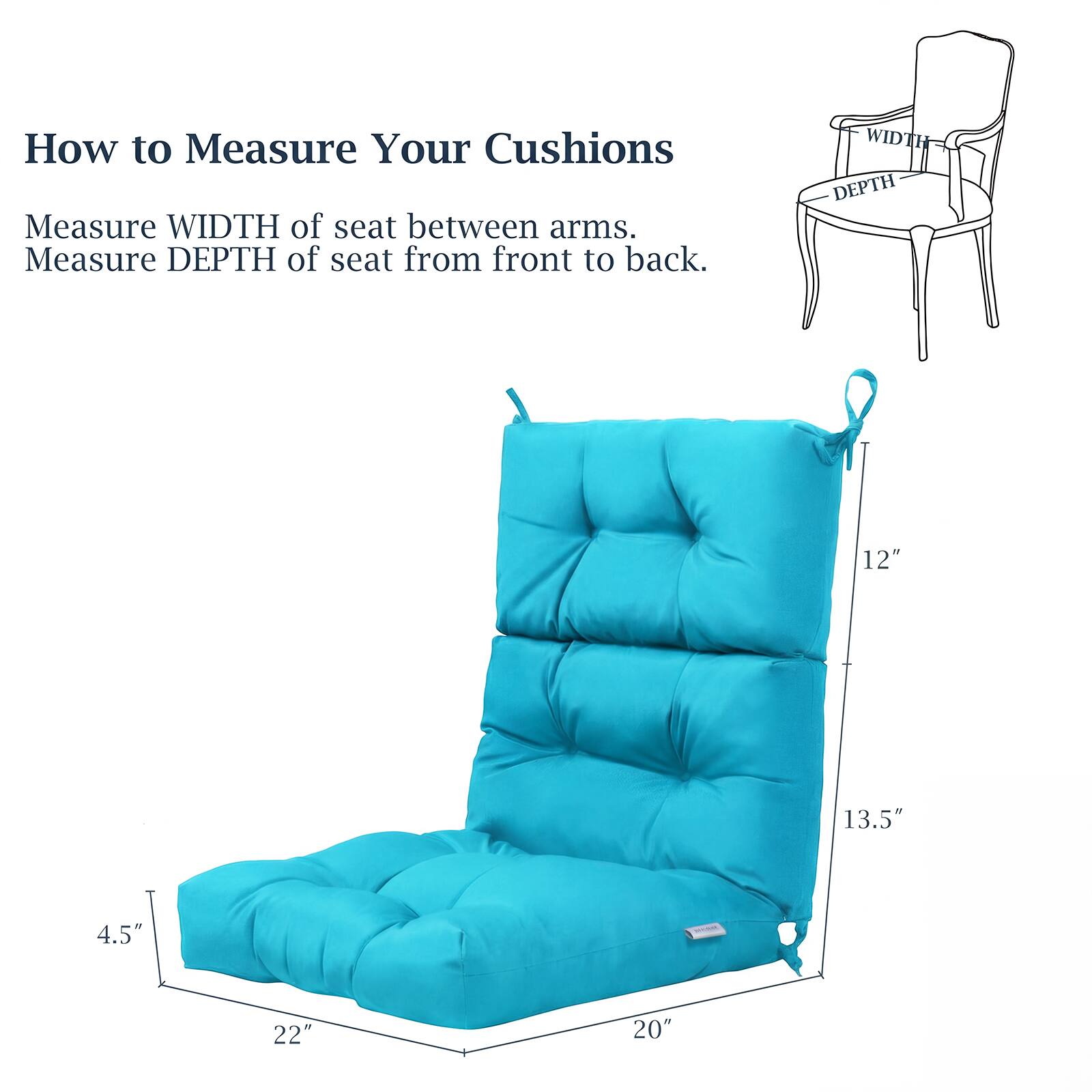 How to Measure Your Cushions

Measure WIDTH of seat between arms.
Measure DEPTH of seat from front to back.

WIDTH: 12" 22"
DEPTH: 13.5" 20"