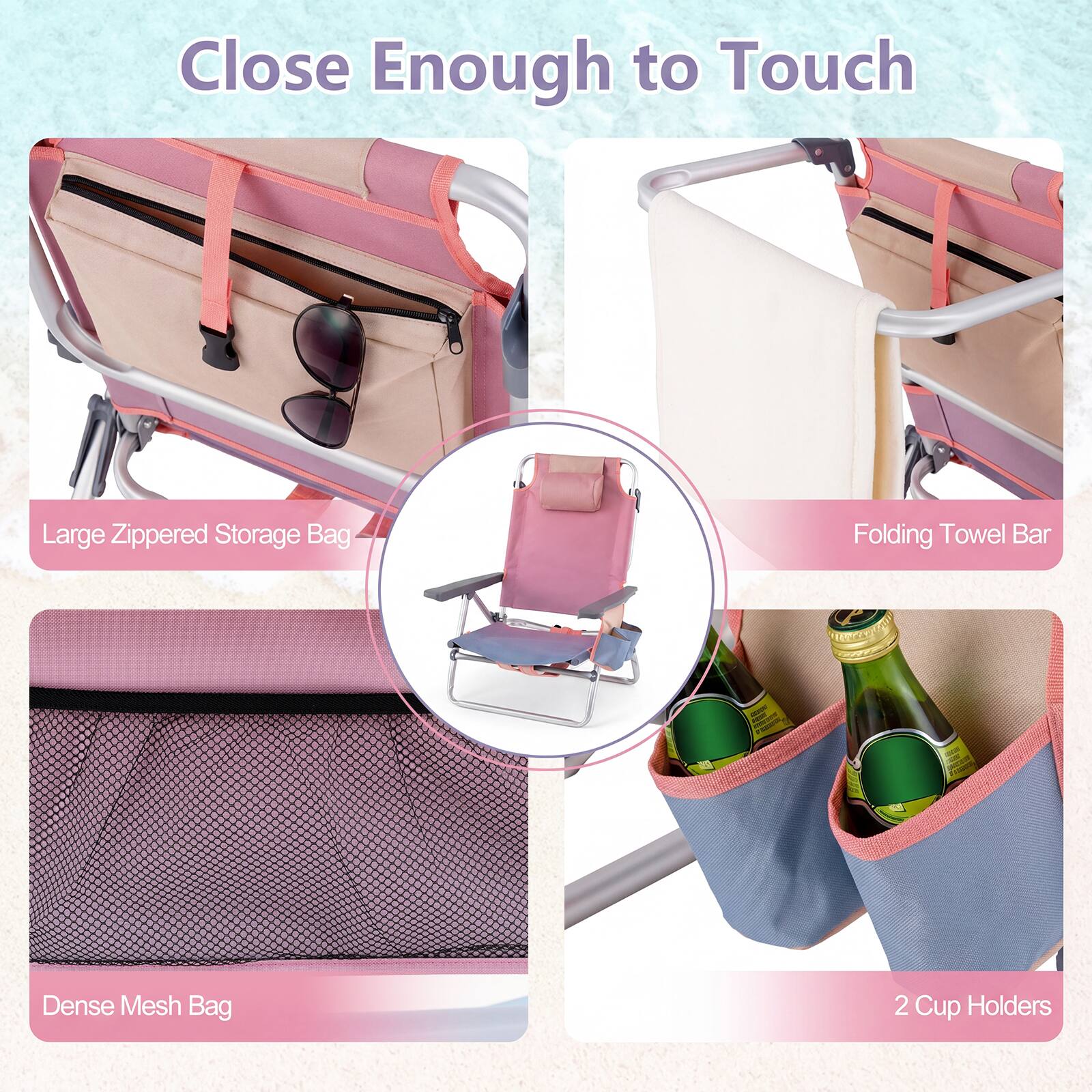 Close Enough to Touch

Large Zippered Storage Bag

Folding Towel Bar

Dense Mesh Bag

2 Cup Holders