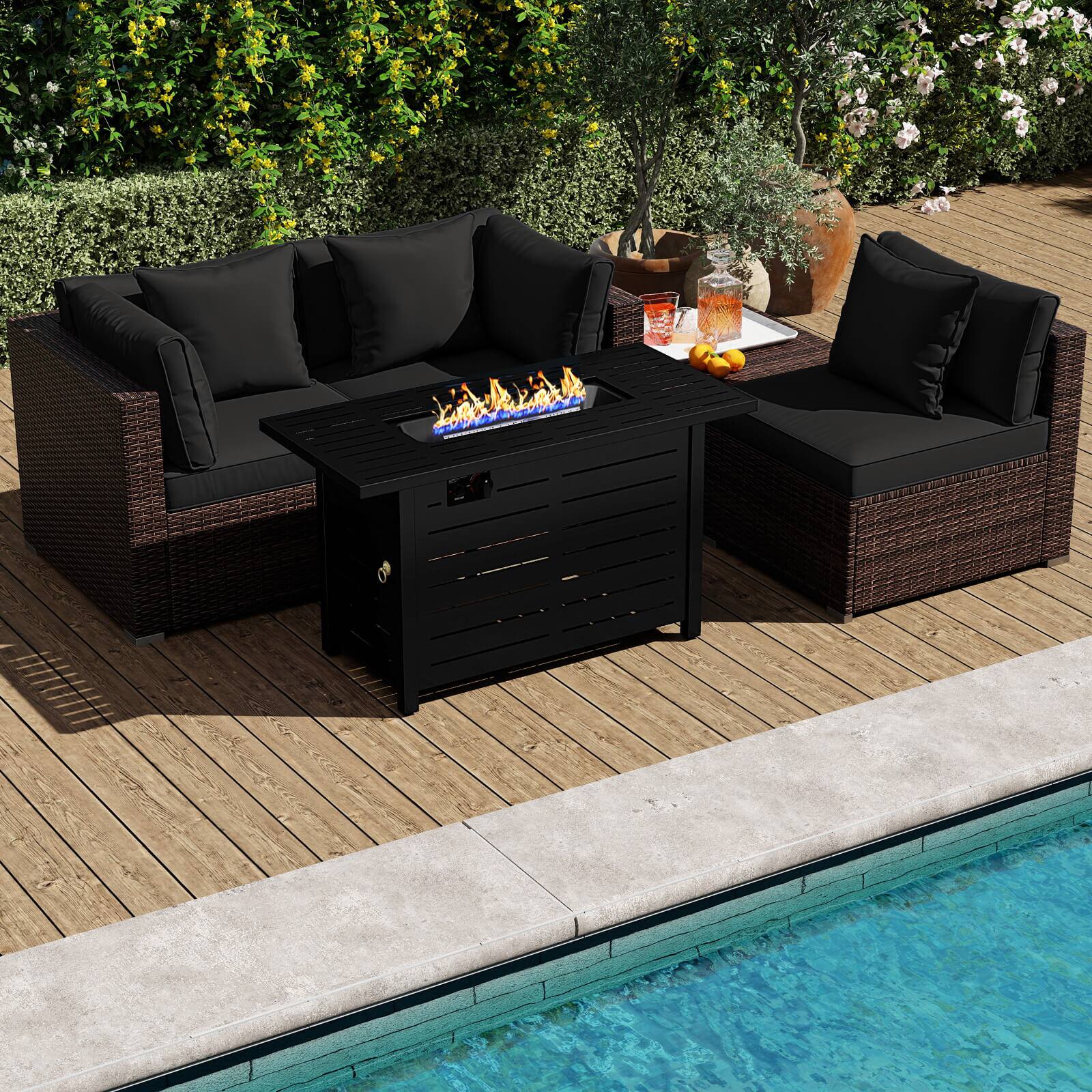 Alt View 4. Costway - Costway 5 PCS Patio Furniture Set Heavy-duty Frame Rattan Sofa Set with 60,000 BTU Firepit Table - Black.