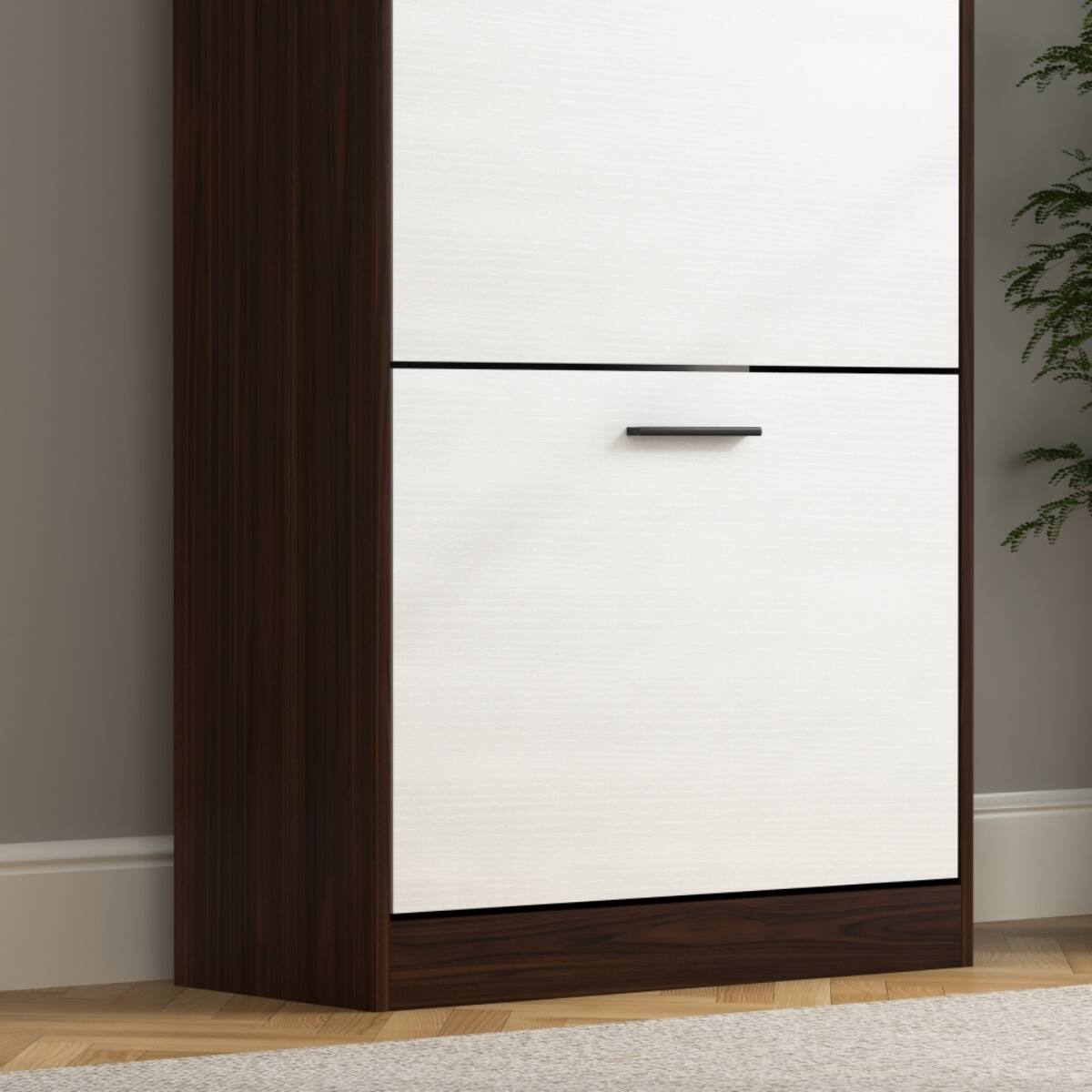 Alt View 4. Halitaa - Shoe Storage Cabinet with 3 White Panel Flip Drawers,Freestanding Organizer for Entryway,Narrow Shoe Rack Cabinet - Brown.