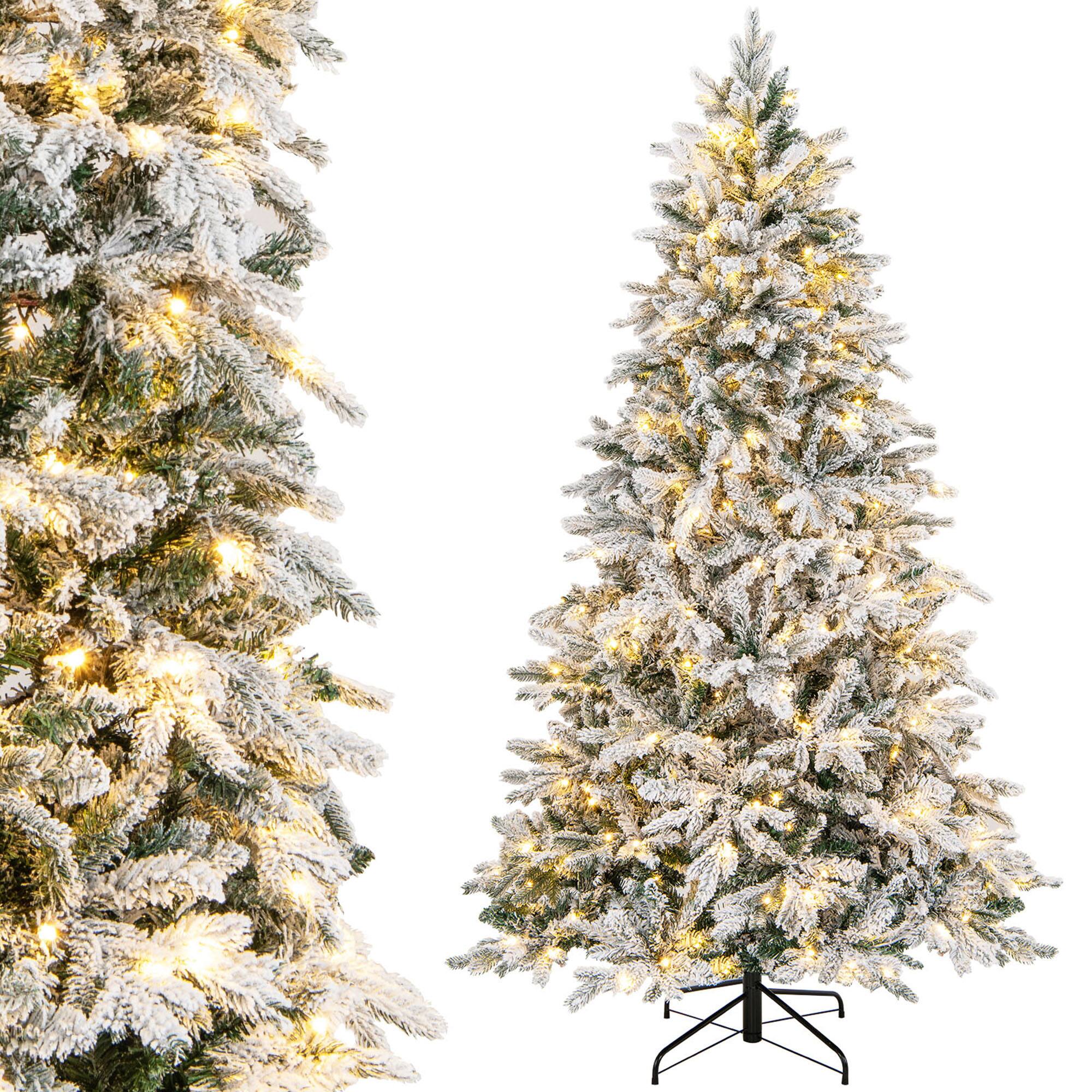 Alt View 9. Gymax - Gymax 7 ft Pre-Lit Artificial Christmas Tree Snow Flocked Hinged Xmas Tree w/ LED Lights - Green, White.