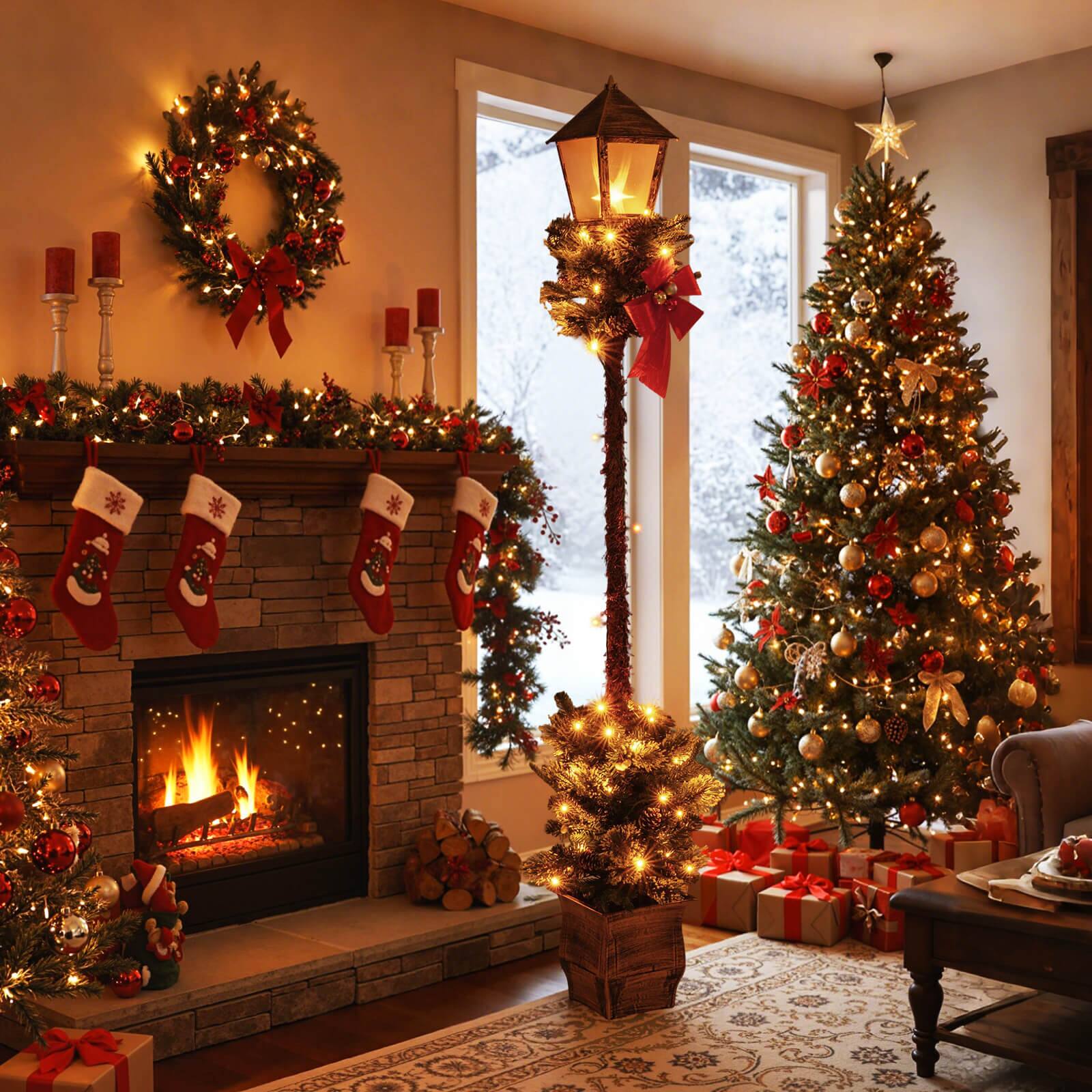 Alt View 1. Costway - Costway 6.1 FT Christmas Pre-lit Street Lamp with Artificial Greenery,LED Lights for Porch Advent Calendar - Multicolor.