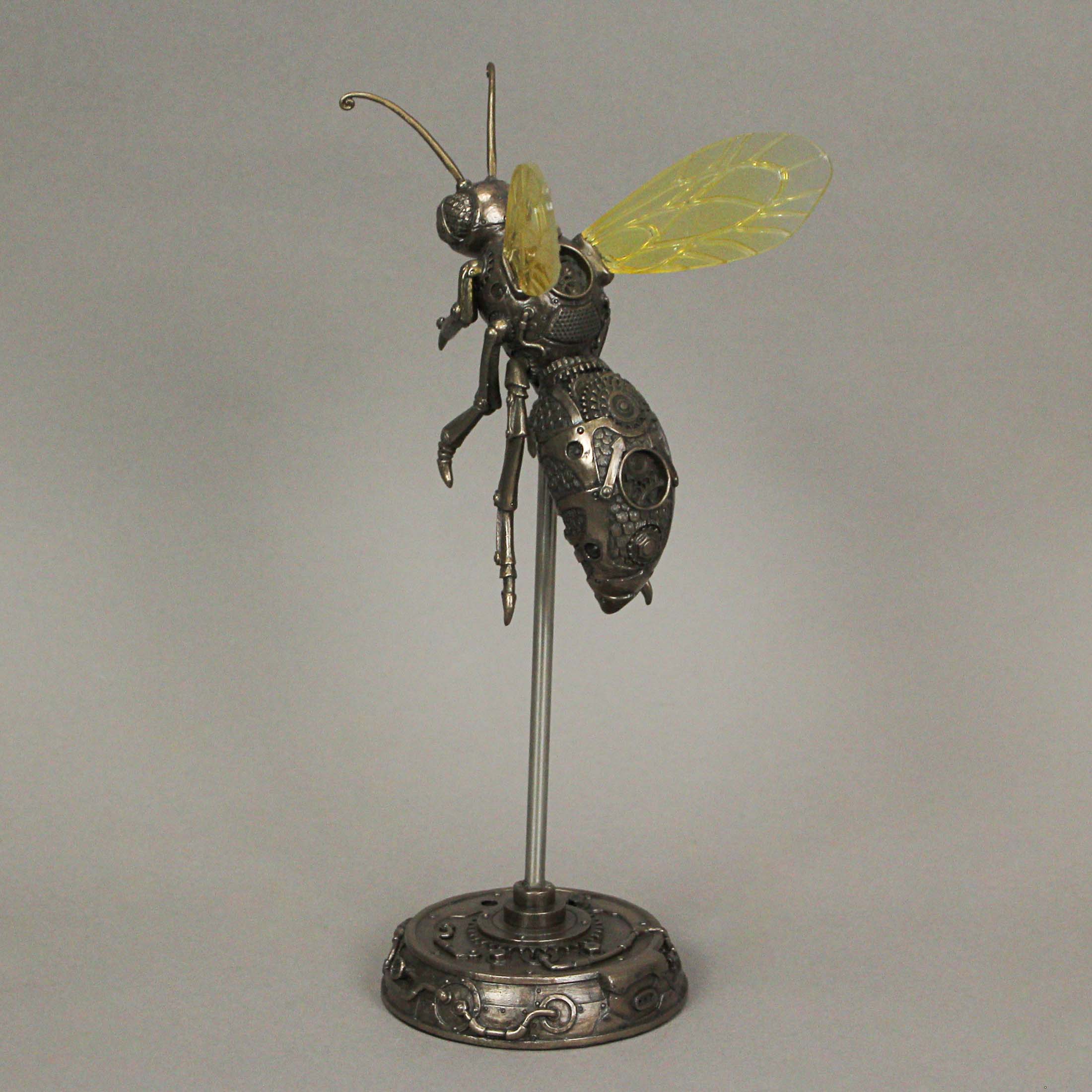 Alt View 2. Veronese Design - Bronze Finish Steampunk Hornet Specimen on Museum Mount Statue 10.5 Inches High - Bronze.