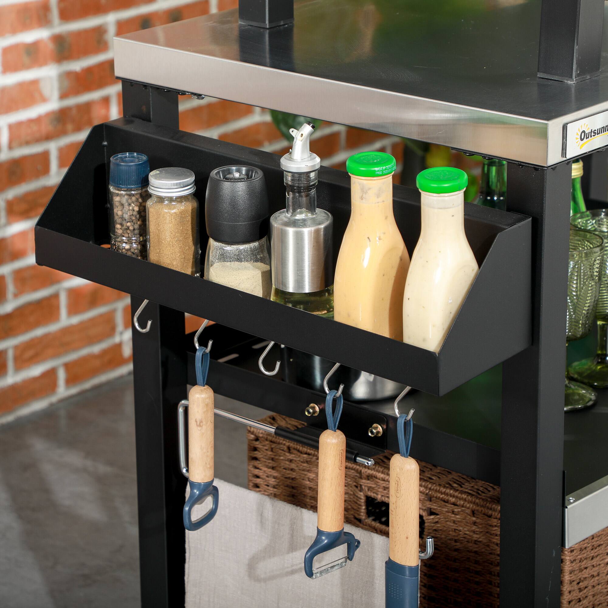 Alt View 7. Outsunny - Three-Shelf Outdoor Grill Cart with Stainless Steel Tabletop, Side Handle, 32" x 20.5" Multifunctional Pizza Oven Stand - Black.