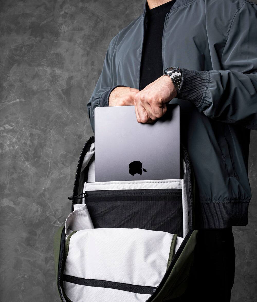 Alt View 4. ALPAKA - Essential Backpack 16L Laptop Backpack for 16" Laptop, Travel Backpack with Water-Resistant Design - Green Axoflux 210D.