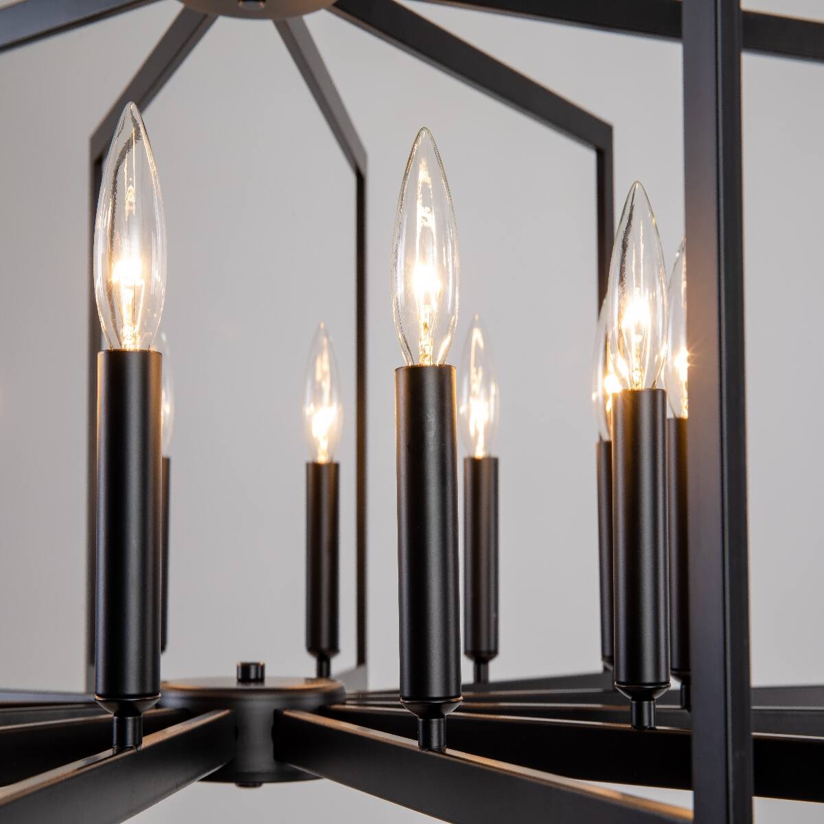 Alt View 6. Loheer - Loheer 12 Light Metal Lantern Chandelier Matte Black Tiered Pendant for Dining Room.