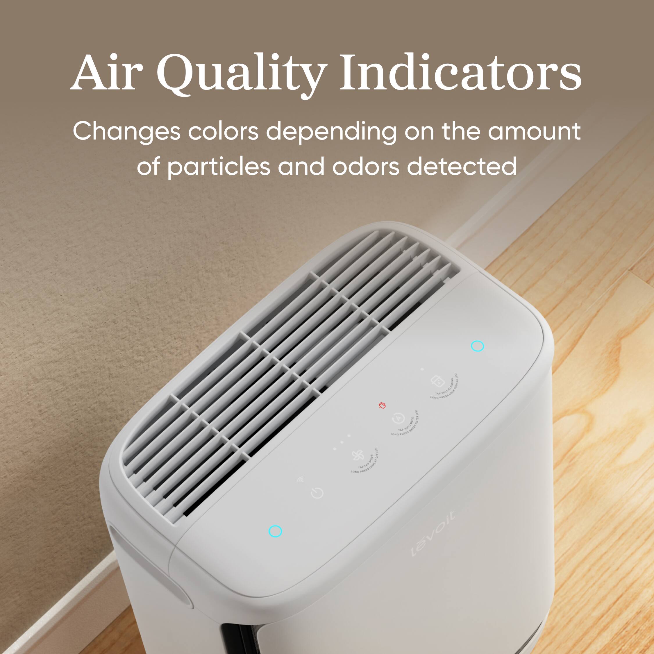 Air Quality Indicators  
Changes colors depending on the amount of particles and odors detected
