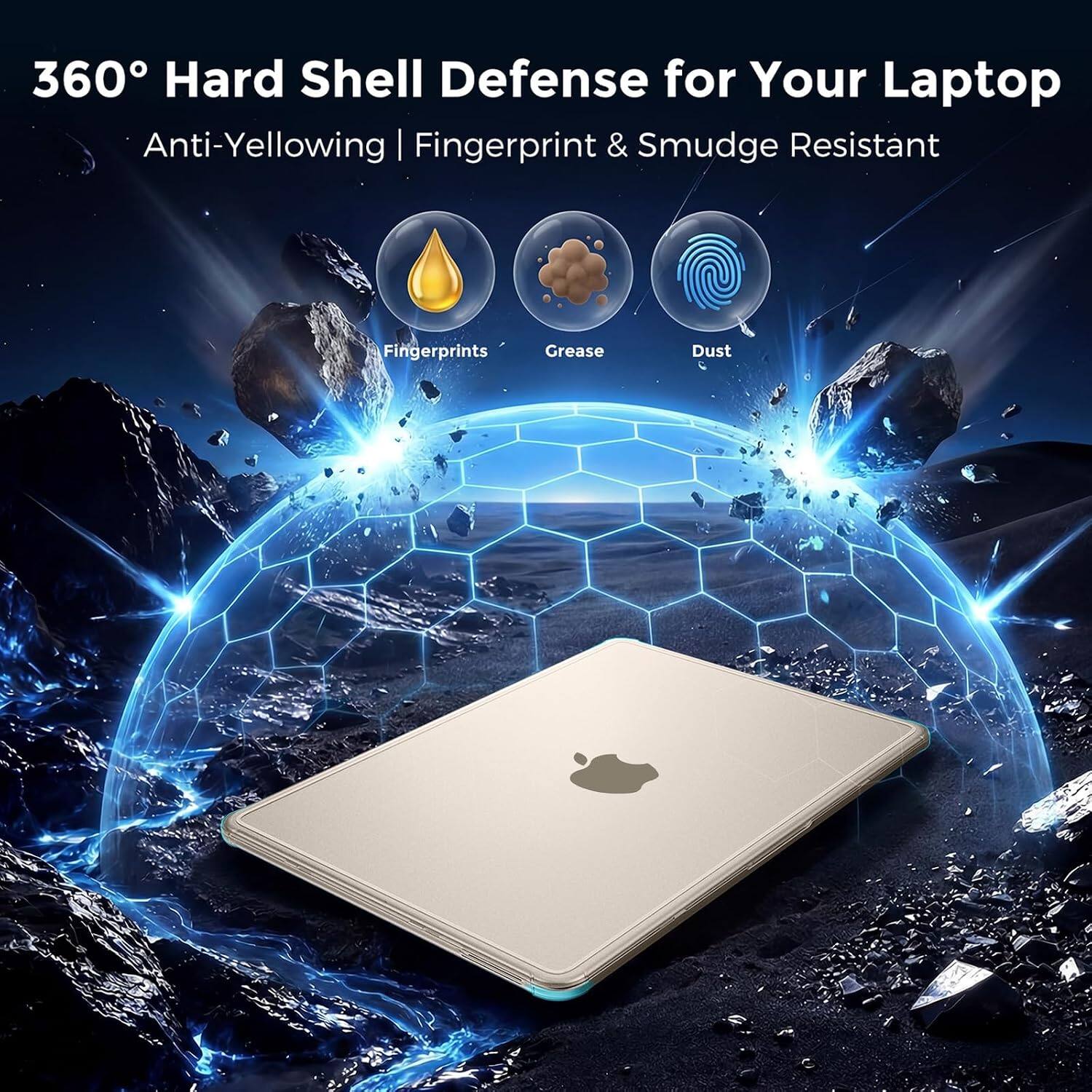 360° Hard Shell Defense for Your Laptop  
Anti-Yellowing | Fingerprint & Smudge Resistant  

Fingerprints  
Grease  
Dust