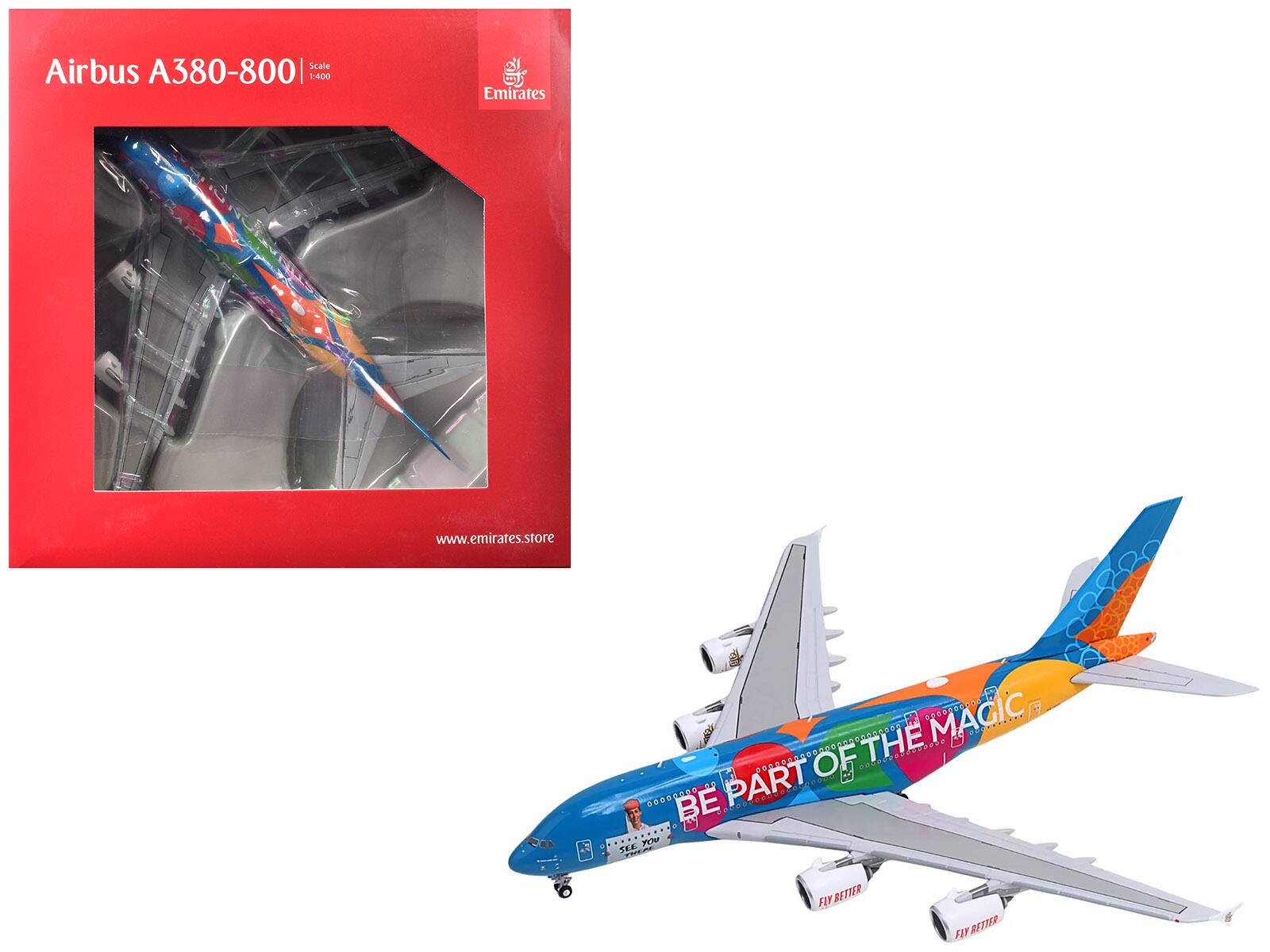 Airbus A380-800  
Scale 1:400  
Emirates  
www.emirates.store  

BE PART OF THE MAGIC  
FLY BETTER
