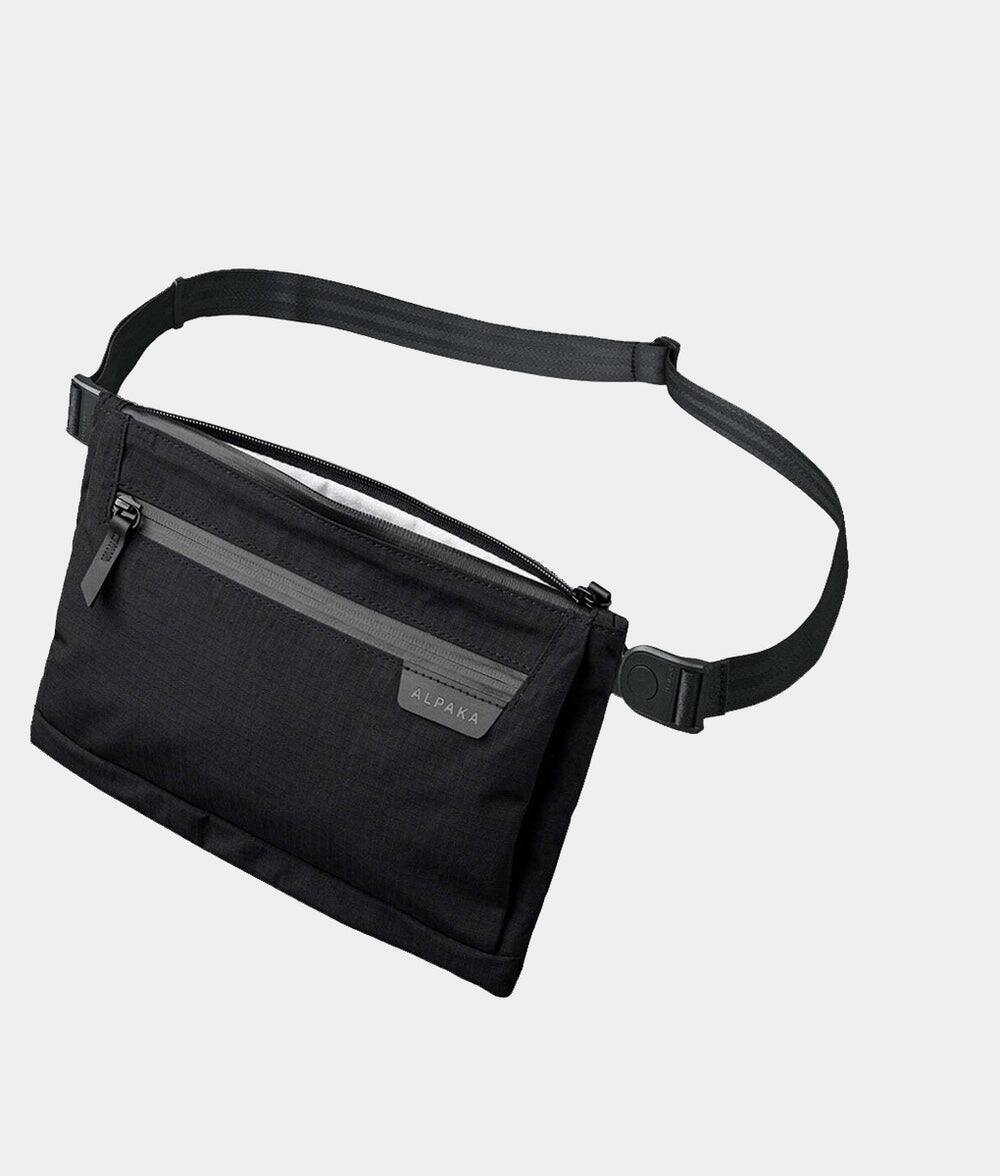 Front. ALPAKA - 2L Crossbody Tech Organizer Bag for iPad Mini, Zip Pouch Max V2 Travel Sling Bag with Expandable Storage - Black Axoflux 210D.