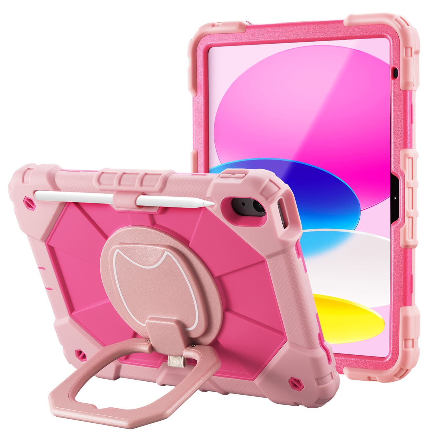 Vena - For Apple iPad 10th Case For Kids (10.9"), iPad a16 Case 360� Rotating Hand Strap Stand, iPad 11th Case - Pink