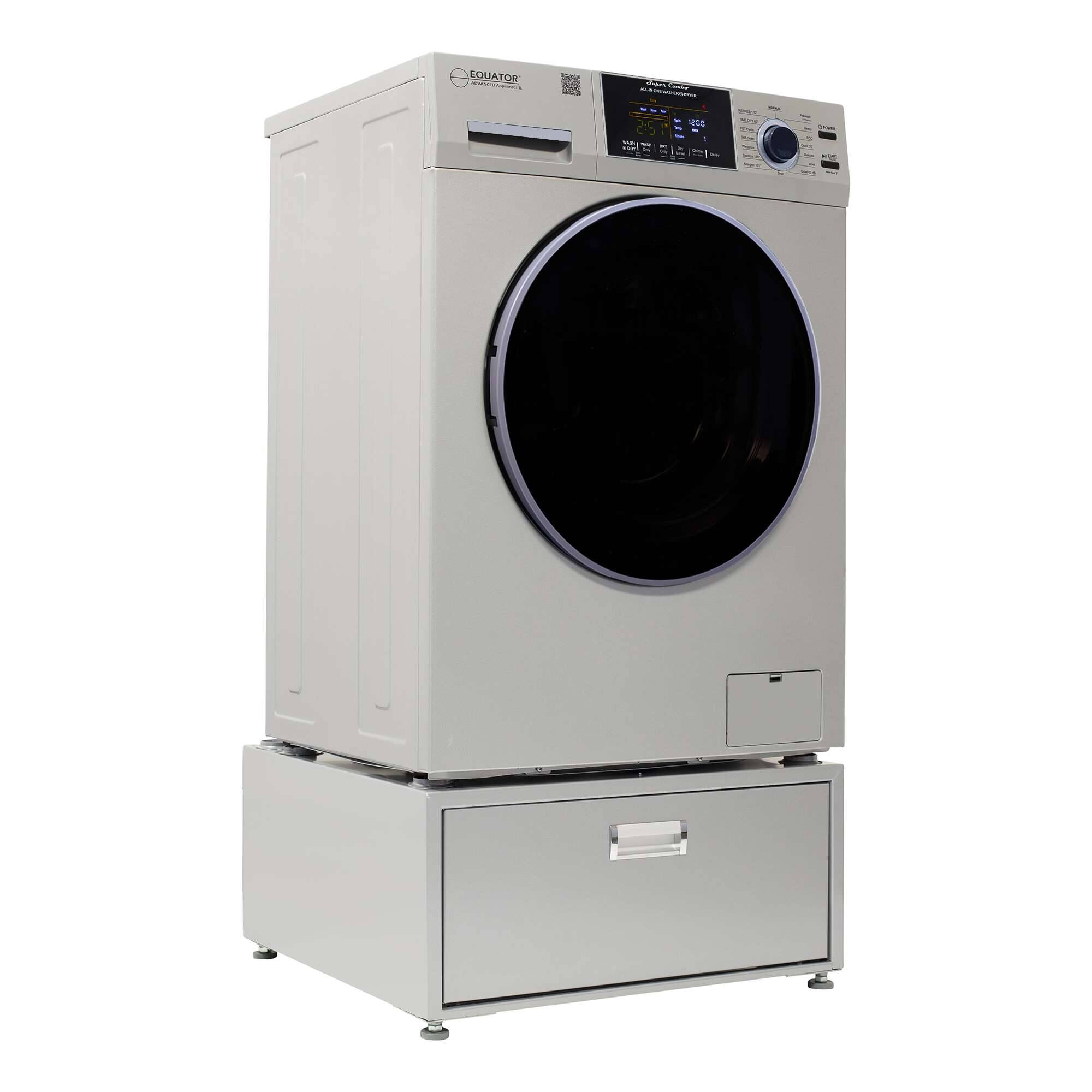 Angle. Equator - Equator 1.62 cu ft. All-in-One Combo Washer Electric Dryer VENTED DRY 30% FASTER | RV Ready 110V - EZ 4800 + Pedestal - Silver.