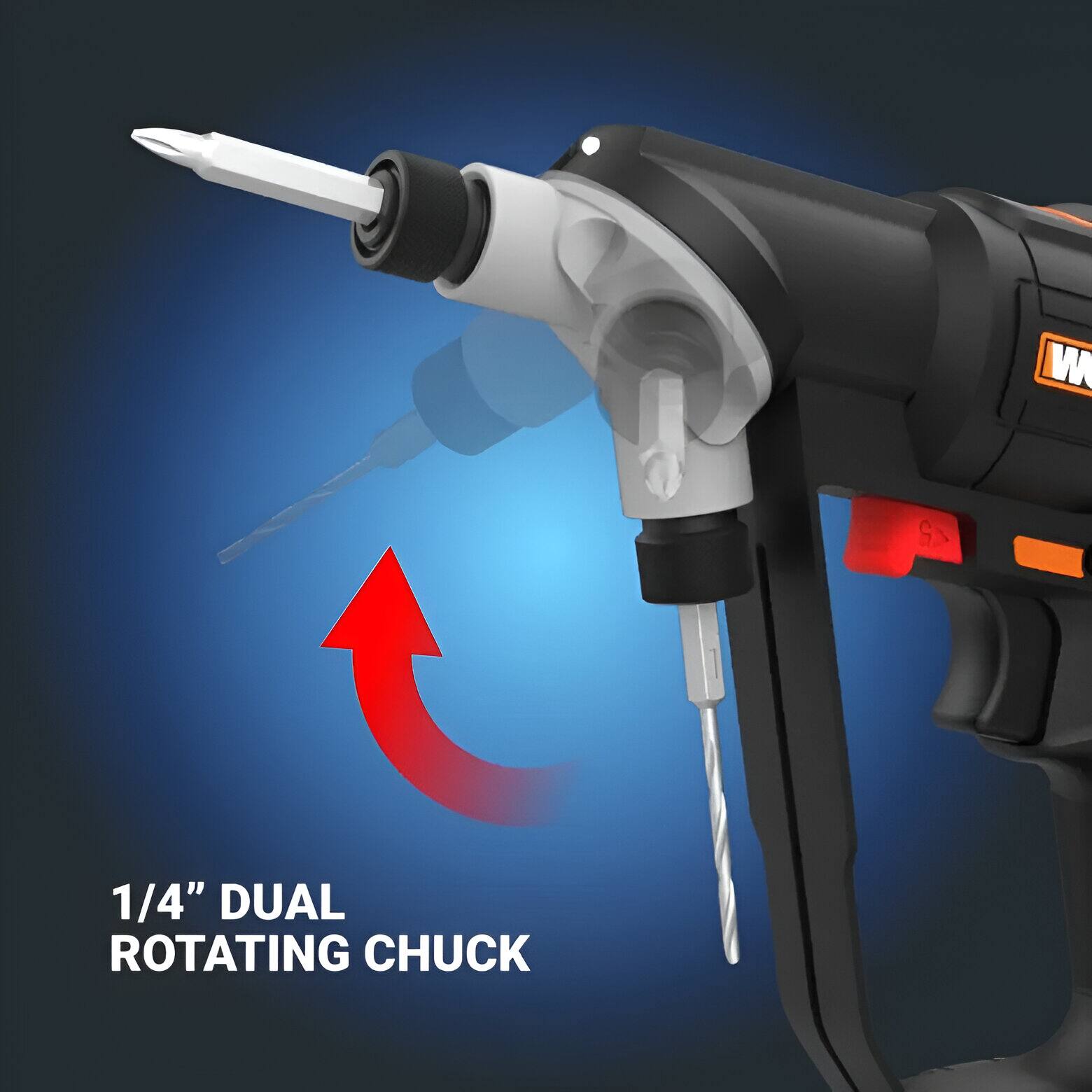 The text on the image reads "1/4" DUAL ROTATING CHUCK."