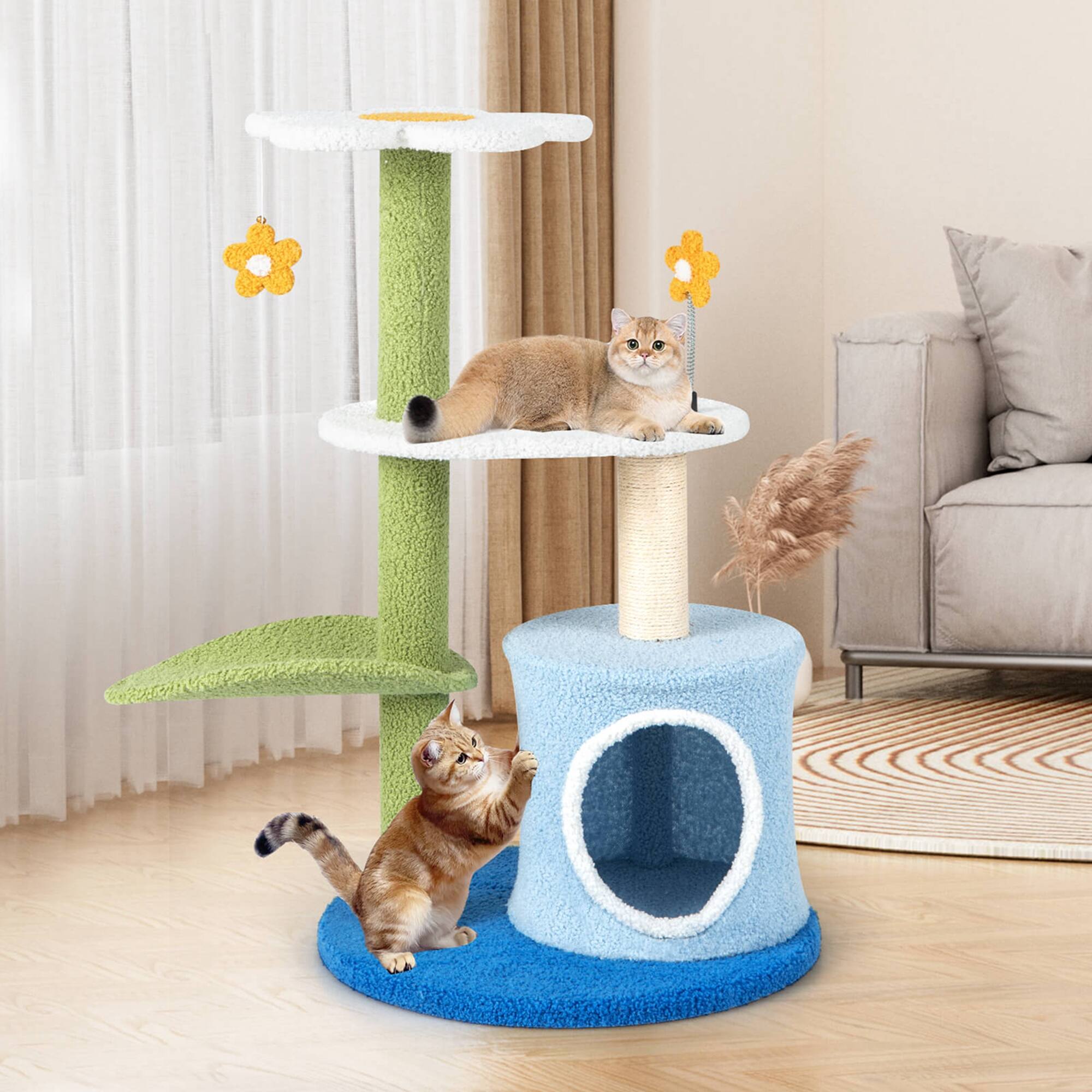 Alt View 1. Costway - Costway 4-Tier Modern Cat Tree Tower Kitten Activity Center with Sisal Scratching Post - Green,Blue,White.
