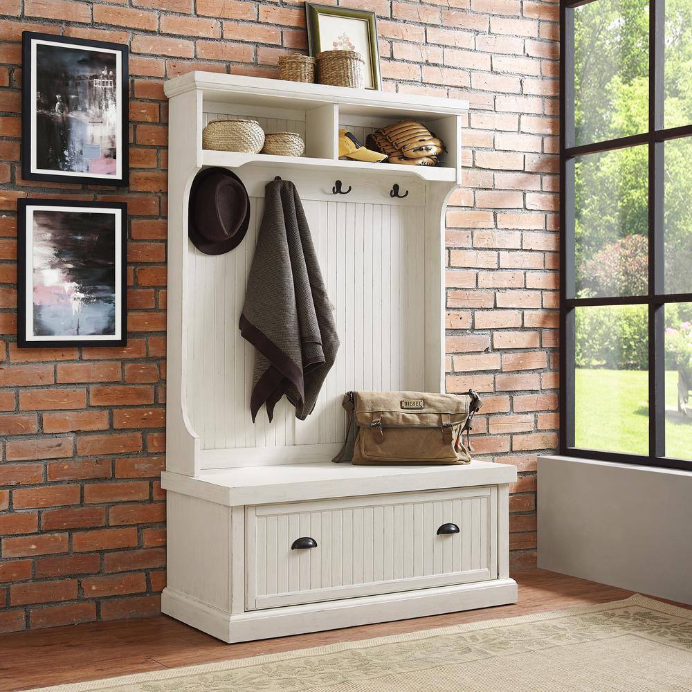 Alt View 6. Crosley Furniture - Seaside Hall Tree - Distressed White.