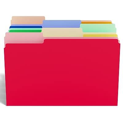 Front. Staples - Staples File Folders, 1/3-Cut Tab, Letter Size, Assorted, 100/Pack (ST22953-CC) - Assorted Colors.