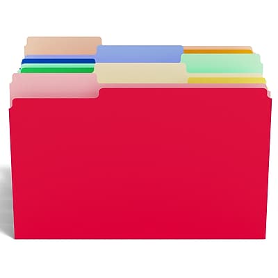Front. Staples - Staples File Folders, 1/3-Cut Tab, Letter Size, Assorted, 100/Pack (ST22953-CC) - Assorted Colors.