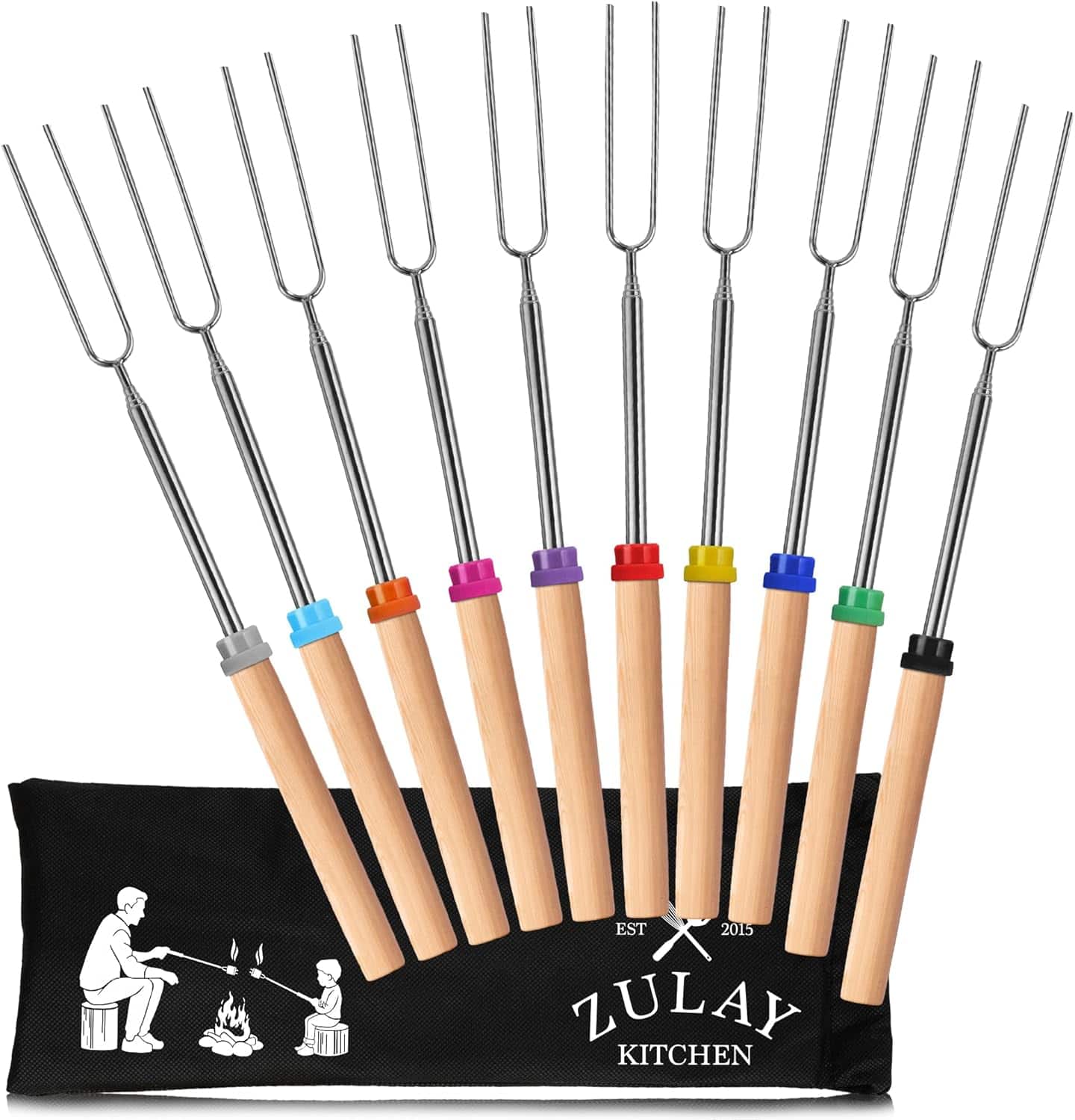 Zulay Kitchen - Sturdy Marshmallow Sticks for Fire Pit - Great Smores Sticks Smores Kit for Fire Pit, 32" Value 10 Pack - Multicolor