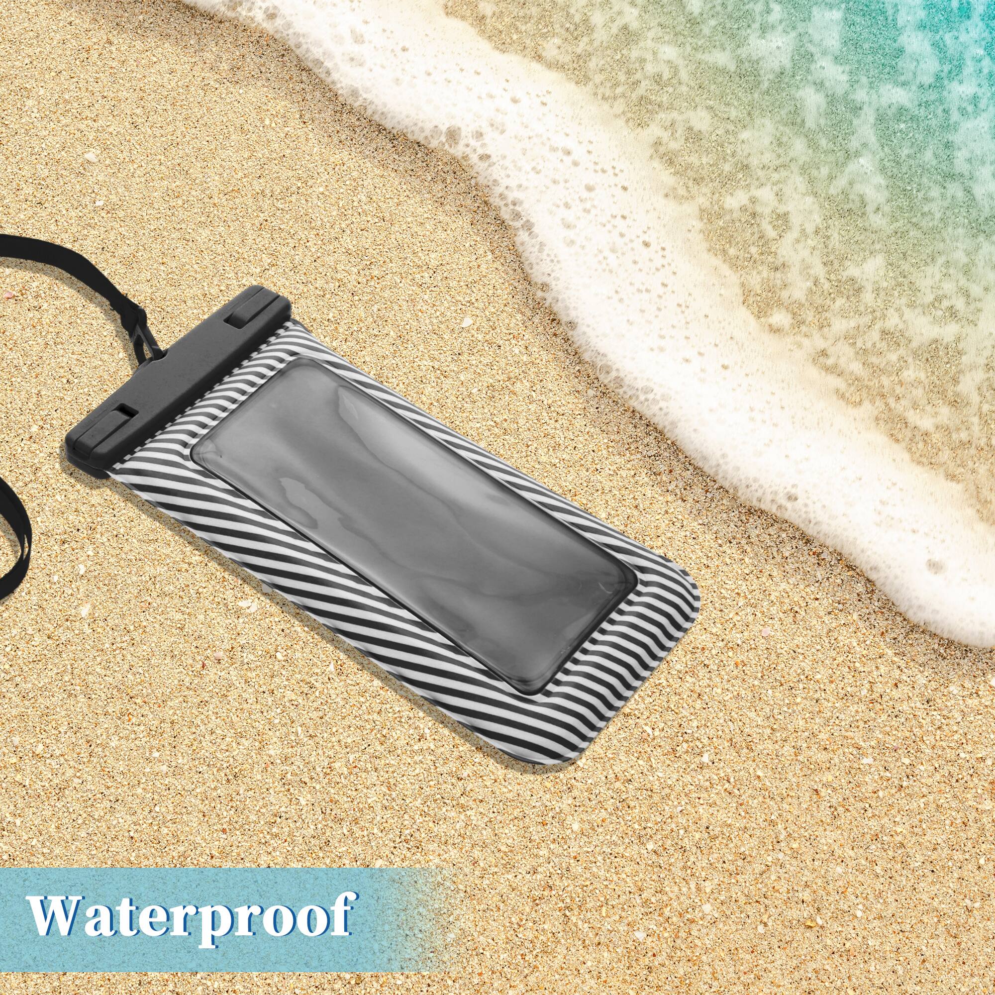 Alt View 1. Unique Bargains - 2pcs Full Stripe Mobile Waterproof Bag Universal Waterproof Case Compatible for Phone 4.53"x8.27" - Black.