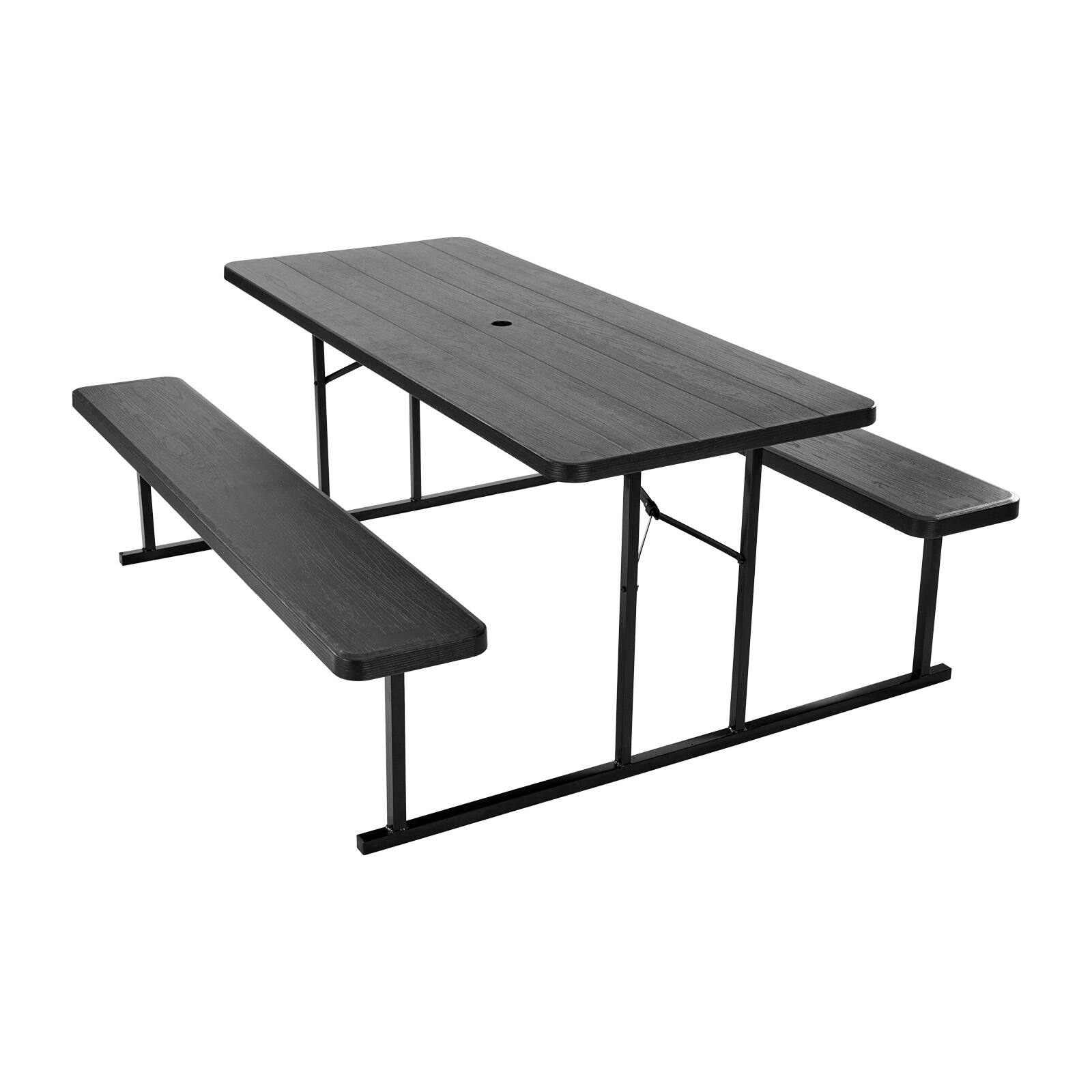Alt View 5. VEVOR - Foldable Picnic Table, 6 FT Folding Picnic Tables with Benches, Steel Outdoor Bench Set with Umbrella Hole - Black.